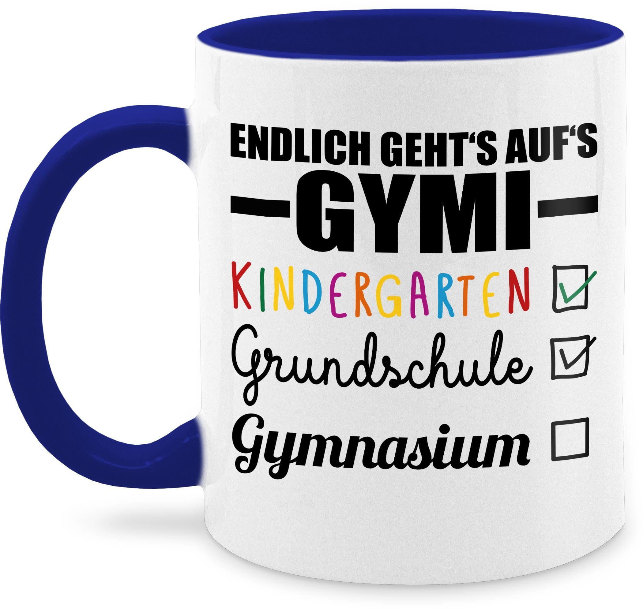 Shirtracer Tasse Endlich geht's auf's Gymi - schwarz/bunt, Keramik, Einschulung Geschenk Tasse
