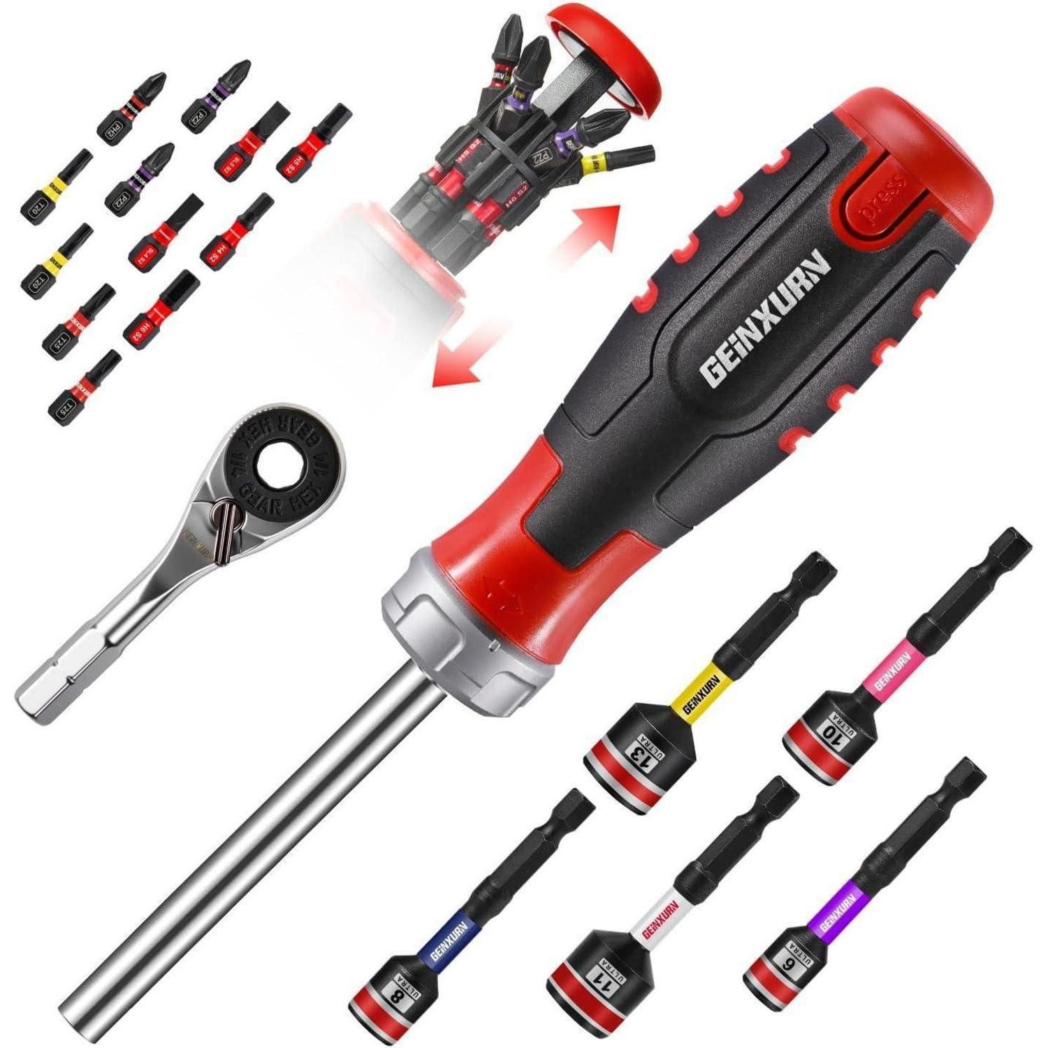 LuxusKollektion Werkzeugset Ratschen Schraubendreher Magnetischer Bithalter 12tlg 19-tlg. B