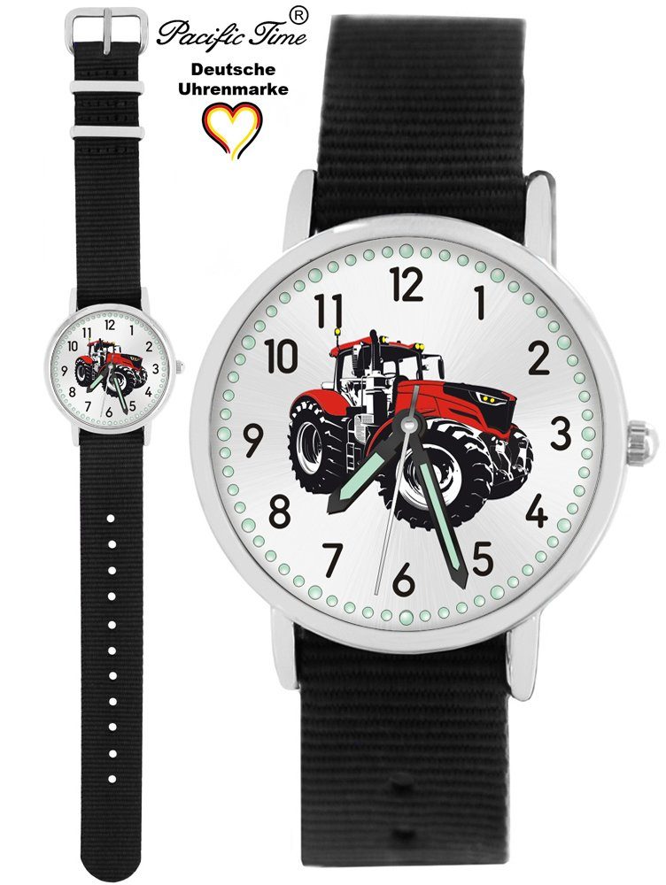 Pacific Time Quarzuhr Kinder Armbanduhr Traktor rot Wechselarmband, Mix und Match Design - Gratis Versand schwarz