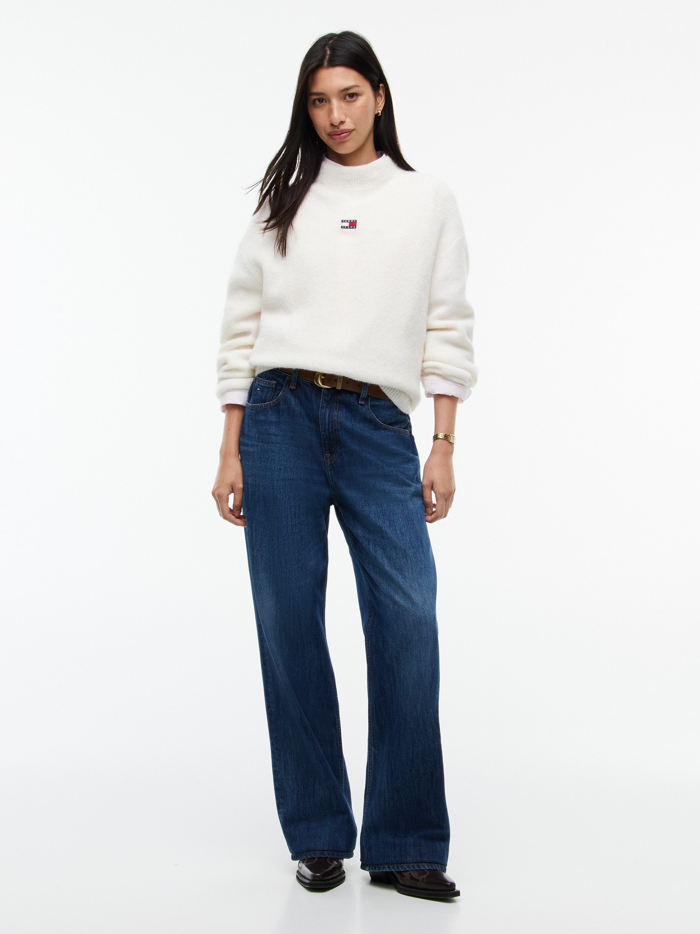 Tommy Jeans Stehkragenpullover TJW MOCKNECK BADGE SWEATER EXT Materialmix mit Alpaka – Bild 4 von 5