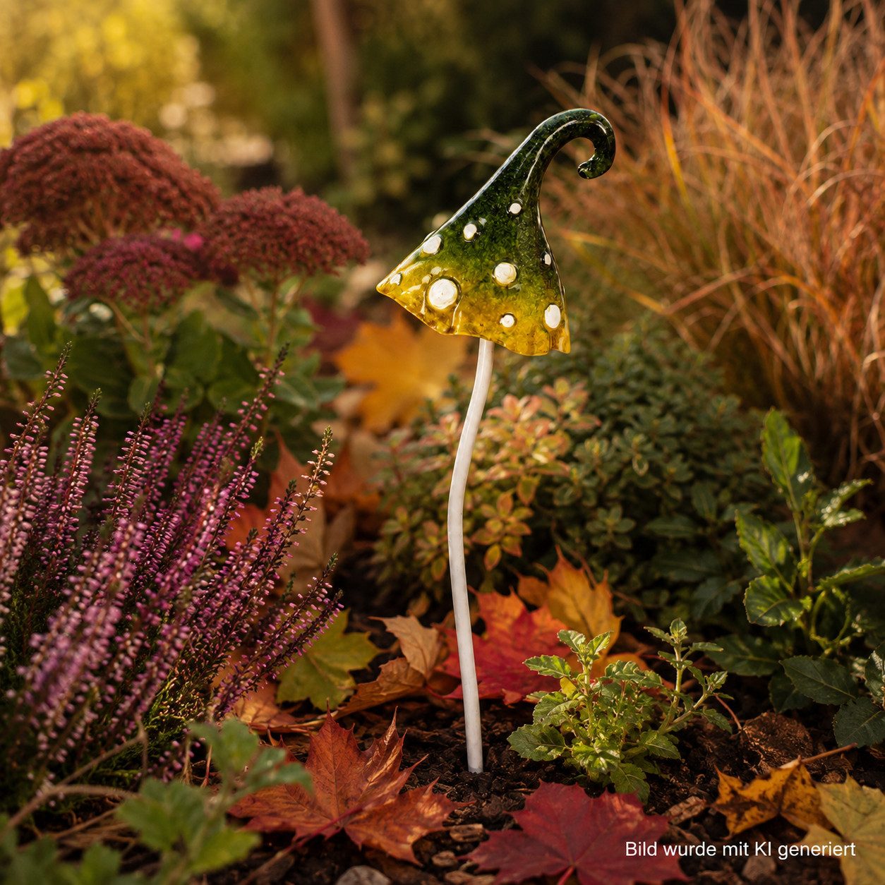 XiRRiX Gartenstecker Metallpilz in tollen Farben Herbstdeko (Gartendeko, Pilz) mit Federung im Hut - wackelt bei Berührung – Bild 3 von 4