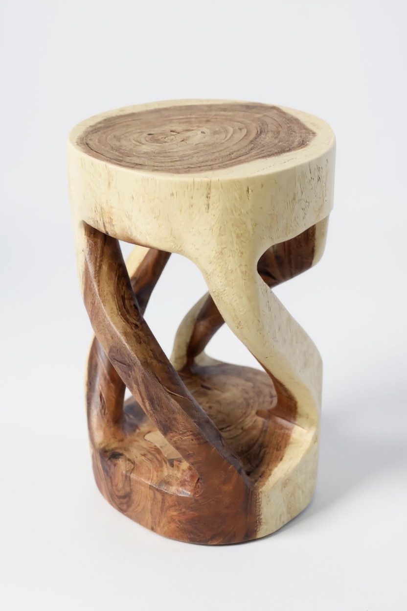 FaHome Beistelltisch Runder Holzhocker: Massiver Suarholz Beistelltisch, Massivholz Handgefertigt (50x28x28) – Bild 5 von 5