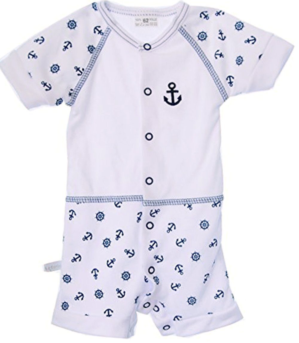 La Bortini Spieler Kurzer Baby Strampler Romper in Weiß mit Anker aus reiner Baumwolle, 44 50 56 62 68 74 80 86 92 98 104