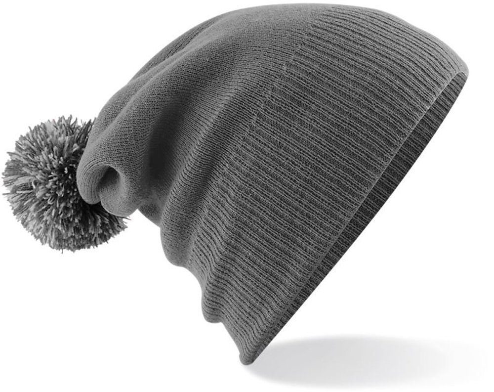 Goodman Design Bommelmütze Strickmütze Grey Duales mit Grey/Light Design Pompon als Pudelmütze Mütze oder – Slouch-Beanie Graphite Umschlag Beanie