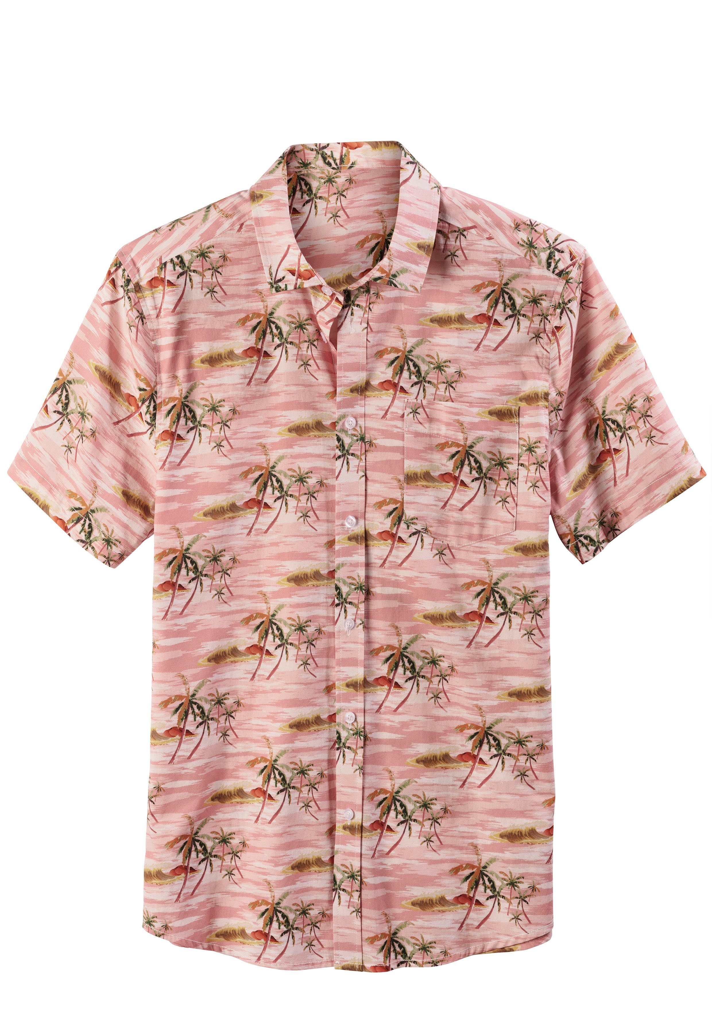 Beachtime Hawaiihemd mit coolem Palmenprint, rosa-bedruckt Strandmode