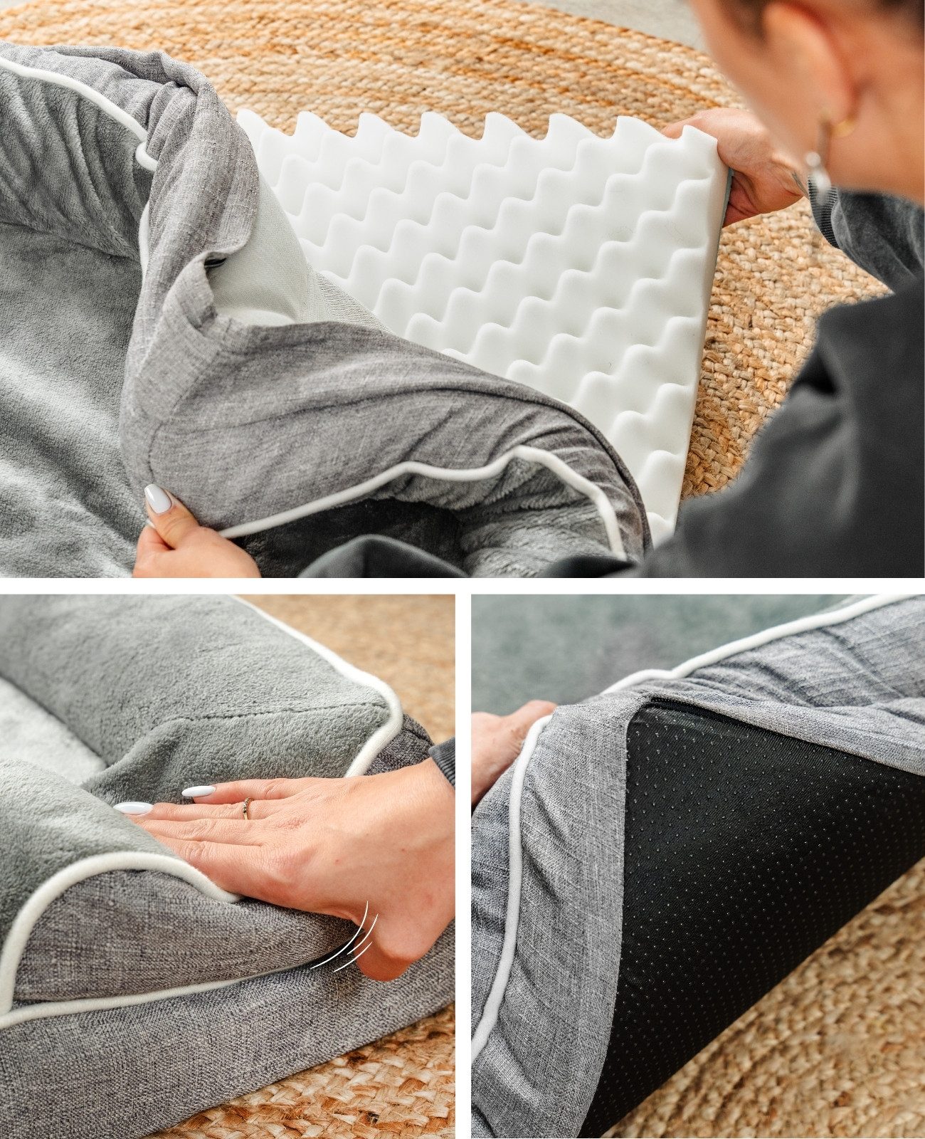 lionto Tierkissen Premium orthopädisch Memory-Foam, grau, Flanell und Leinenimitat, rutschfest, mit erhöhtem Rand & waschbarem Bezug