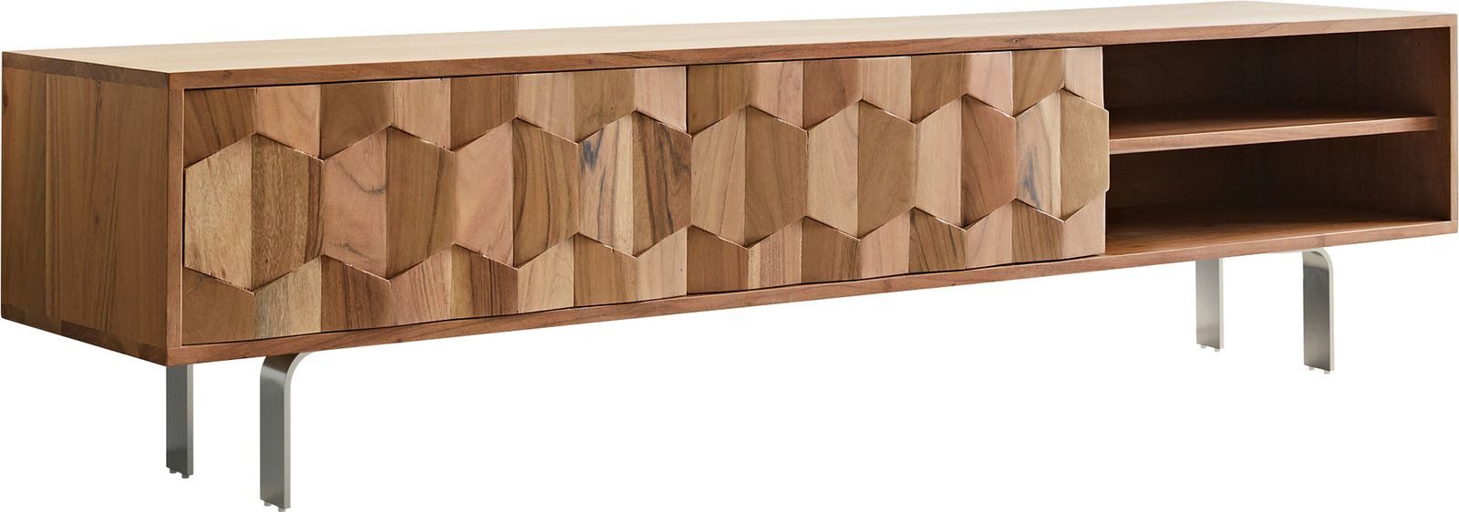 DELIFE Lowboard Fevo, Akazie Natur 160 cm 2 Türen L-Fuß Lowboard