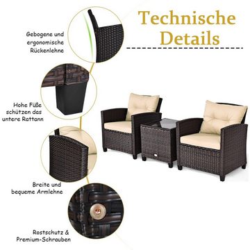 COSTWAY Gartenlounge-Set, (3-tlg., 2 Sessel & 1 Tisch), mit Kissen, Balkonset