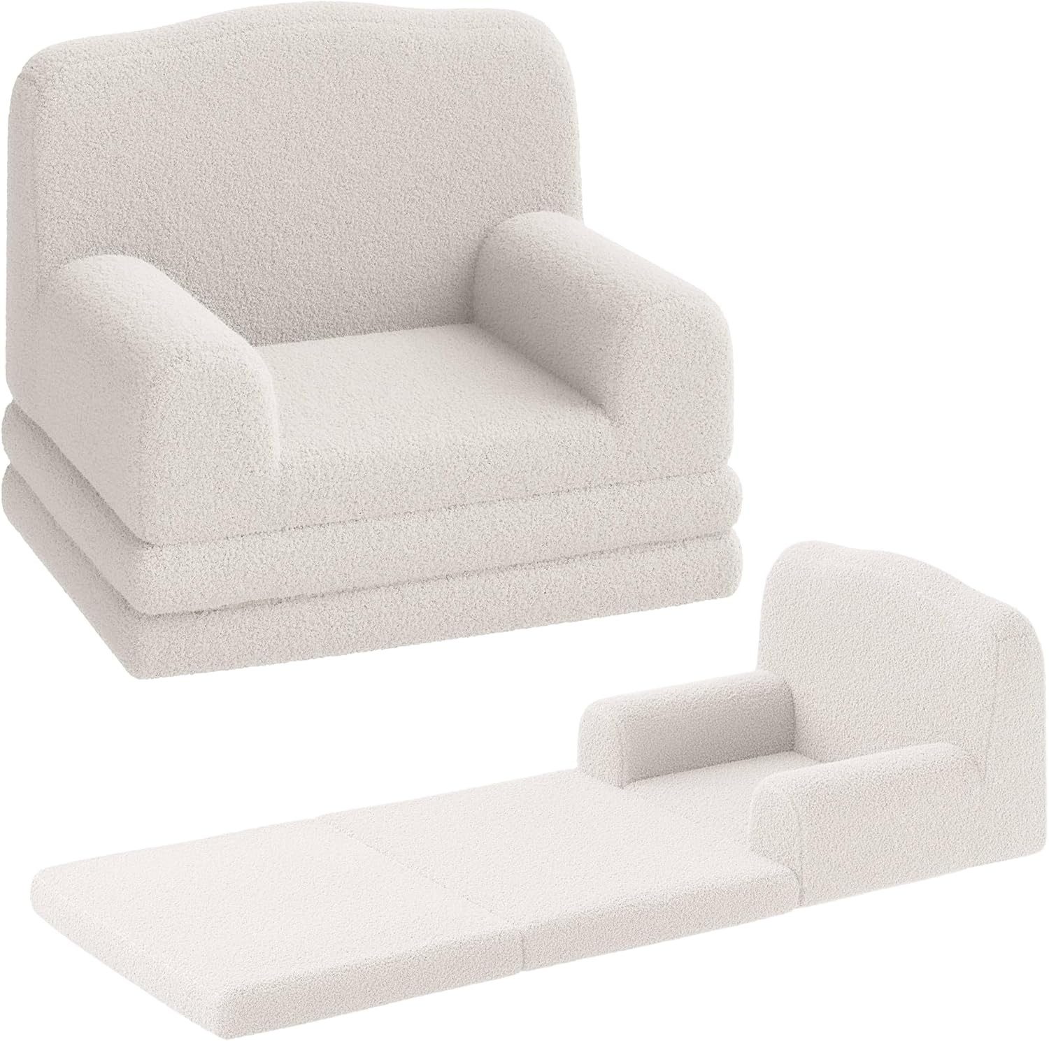GarveeMore Kindersofa 2-in-1 Schlafsofa Sofabett Klappsofa für Kinder aus Teddystoff