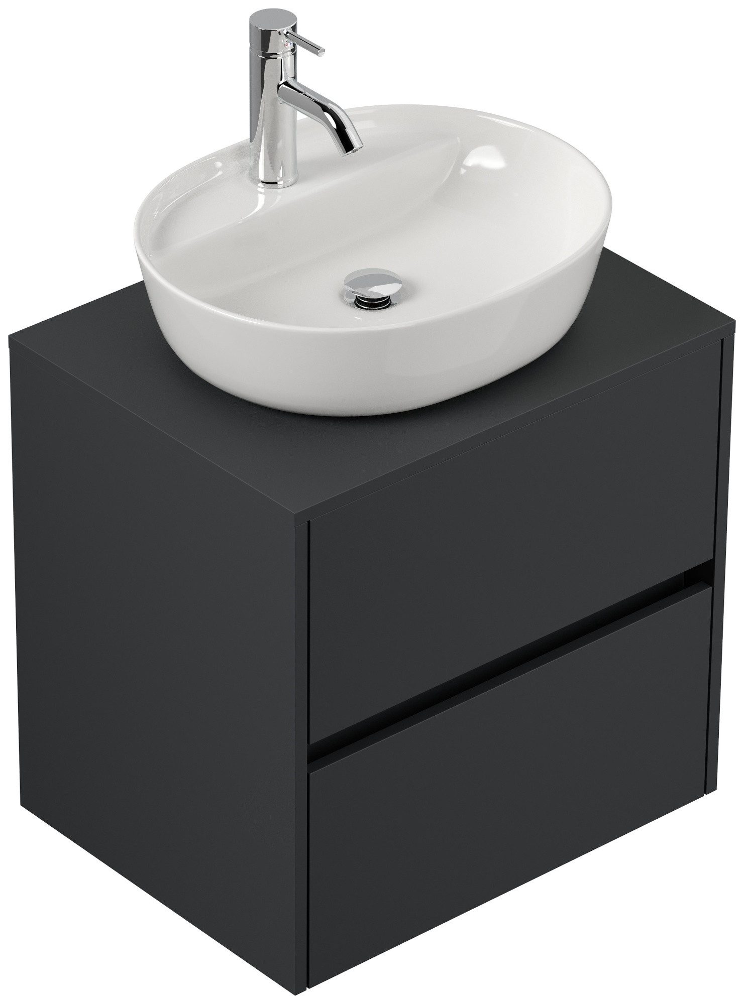 Magnolia Home Waschtisch Badmöbel Taifun 60cm mit ovalem Aufsatzwaschbecken grafit