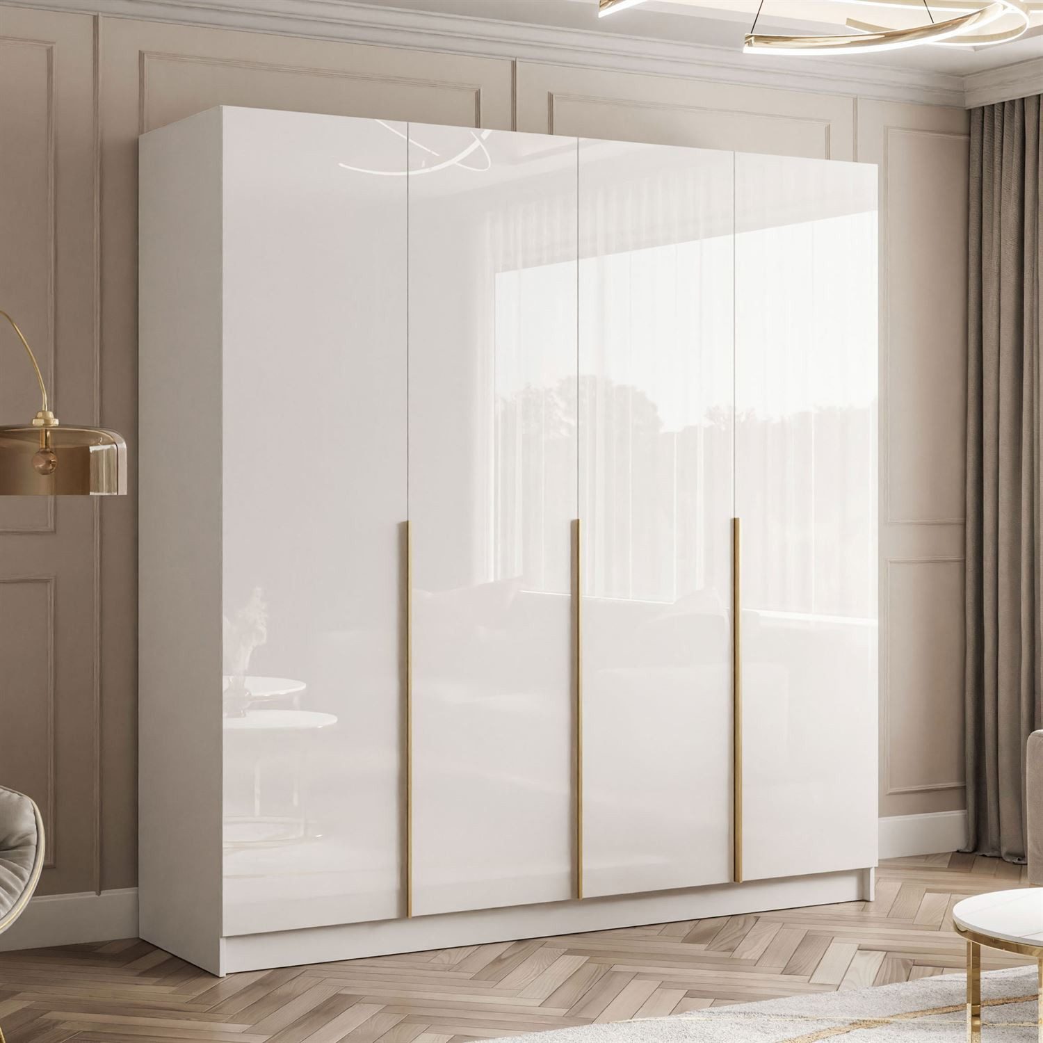 Lookway Kleiderschrank AUREL 4D mit Hochglanz Fronten und Schubladen 200x57x210 cm – Bild 3 von 5