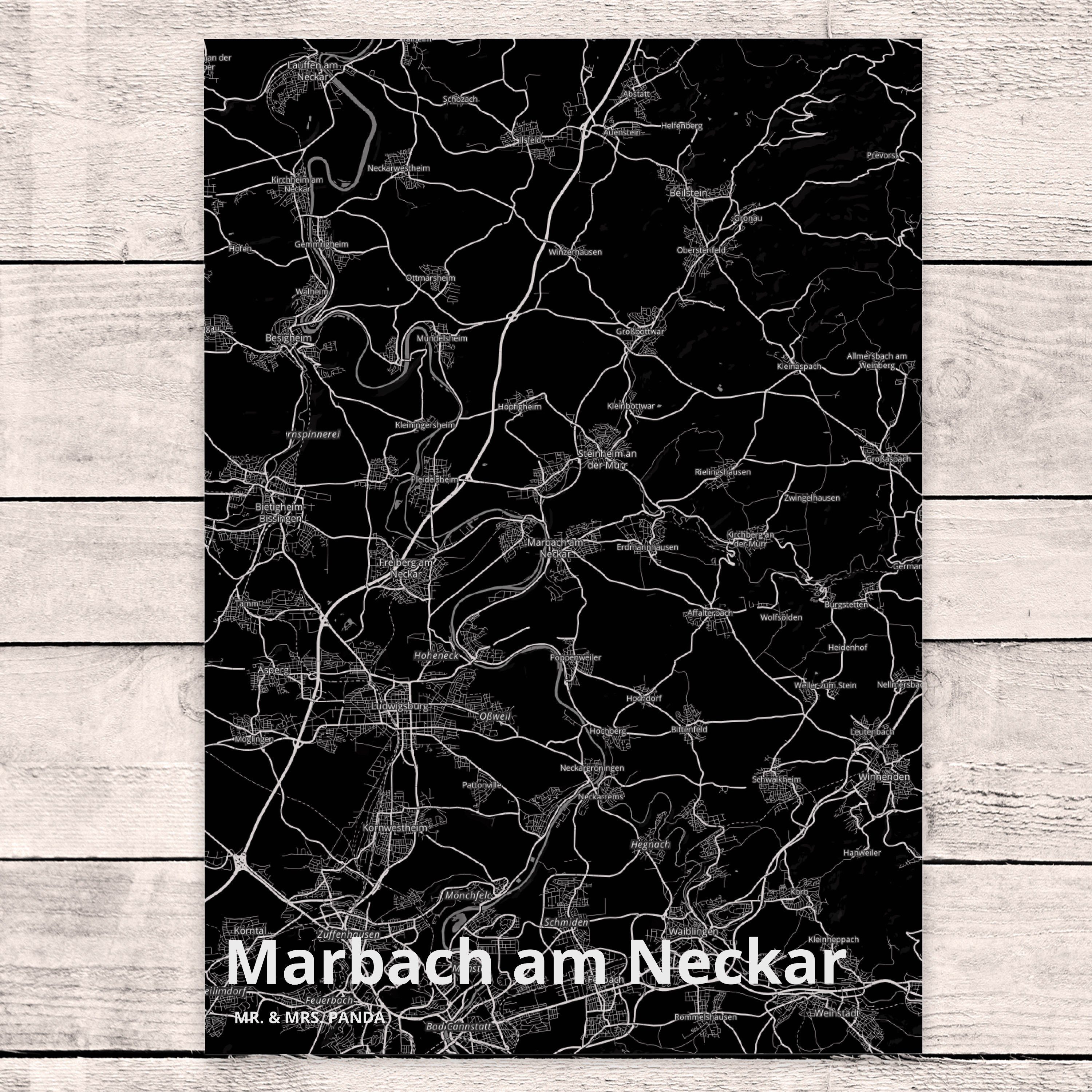 Geschenk, Mrs. L Postkarte Panda & Dorf, Stadt - Dorf Stadt, Städte, Karte Mr. am Neckar Marbach
