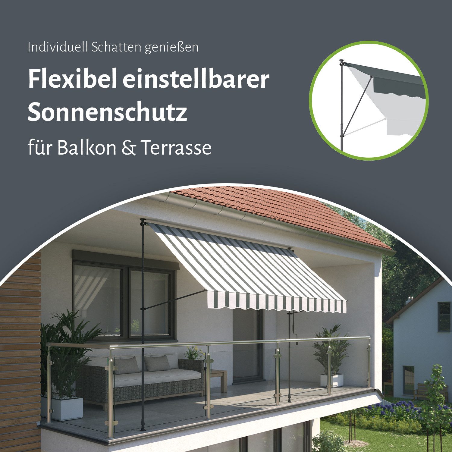 empasa Klemmmarkise "ILANGA" Markise für Balkon & Terrasse, UV-beständig und höhenverstellbar