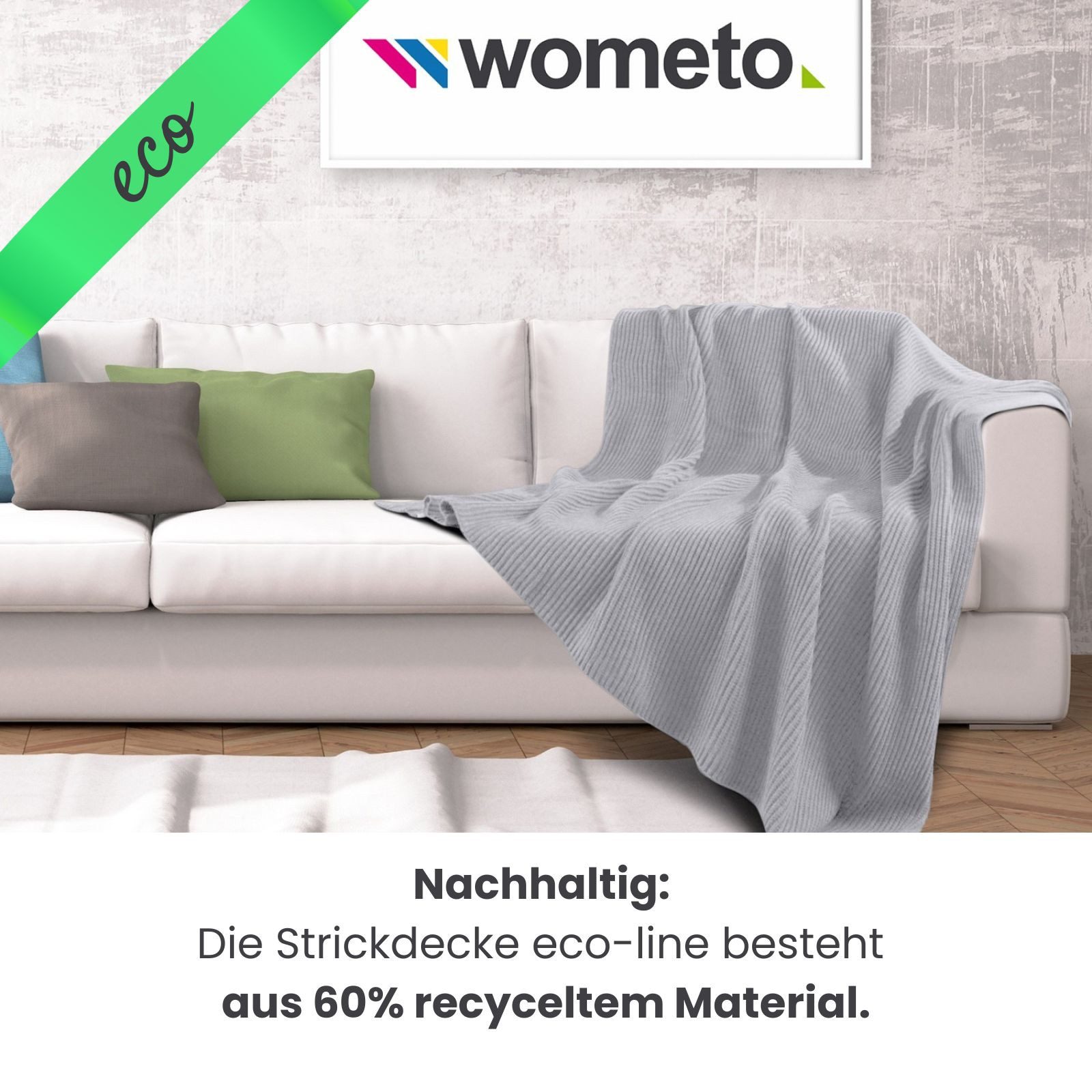 Wohndecke eco-line Strickdecke ca. 140x190, wometo, OEKO-TEX®, 60% recyceltes Material, Strick-Muster