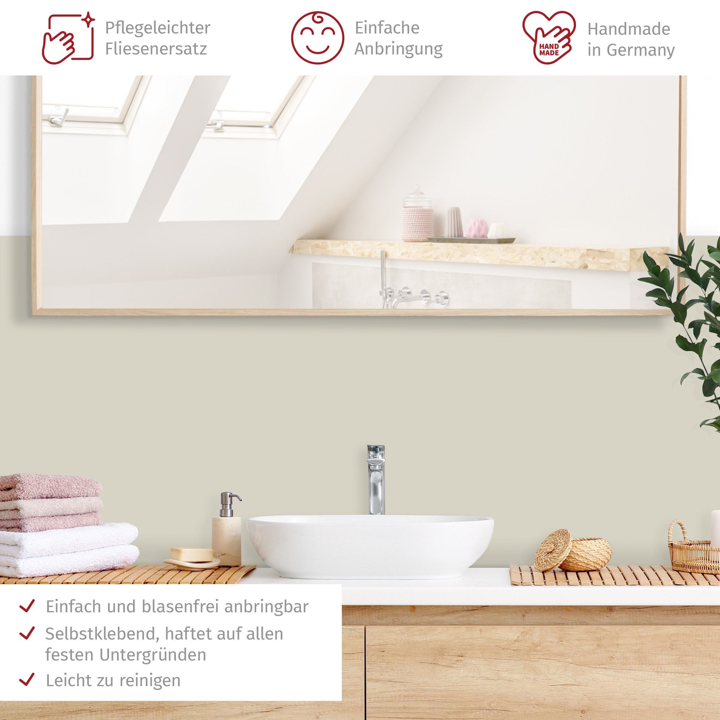 Bilderdepot24 Badrückwand beige fugenlose Wandverkleidung Bad Unifarben, (Hartfolie matt » Selbstklebend SMART 0,35 mm), wasserfestes Wandpaneel Precious Popcorn