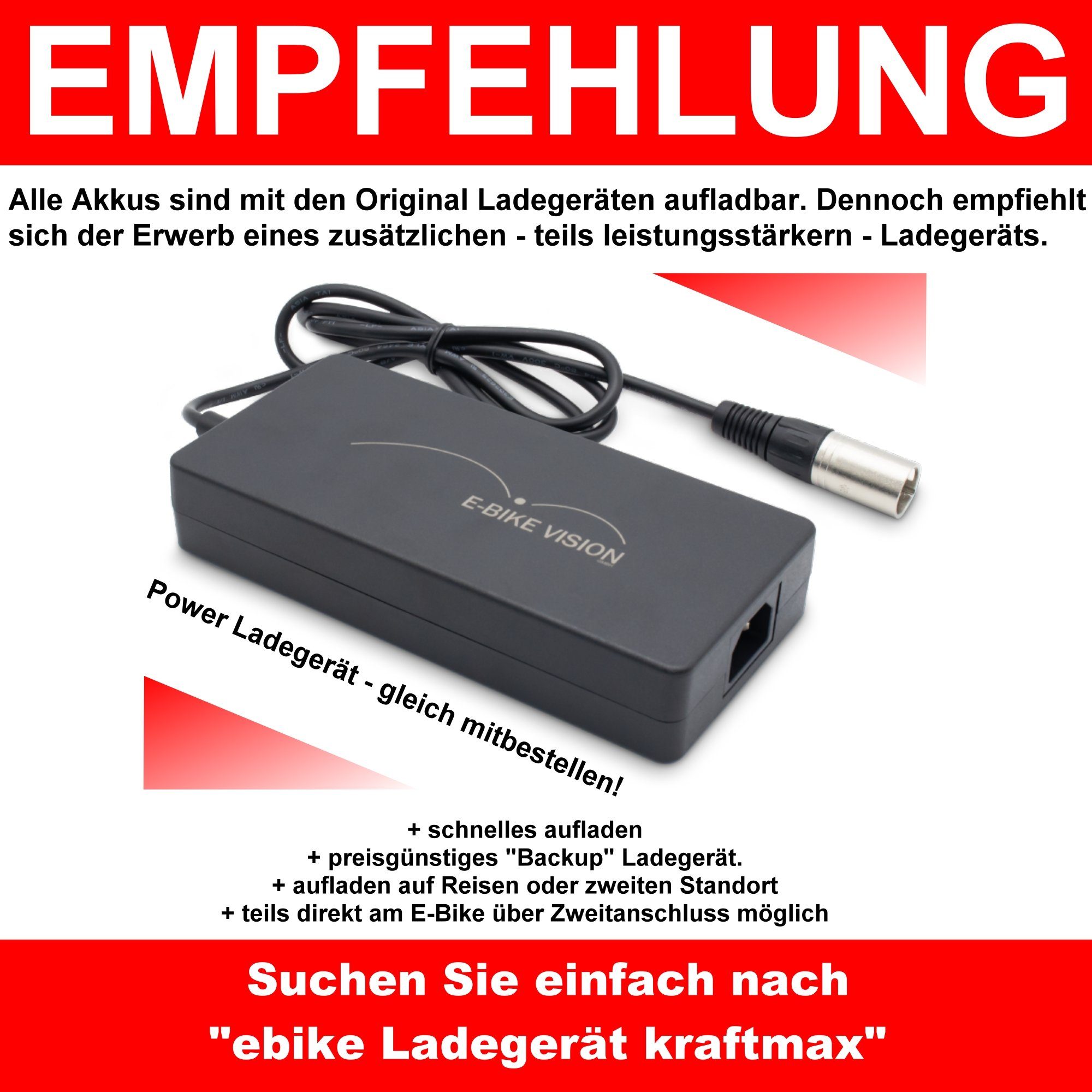 kraftmax E-Bike Vision Power Pack Akku für Panasonic 36V / 17Ah / 612WH -UR Akku 17000 mAh (36 V V, 1 St), Lithium-Ionen-Technologie