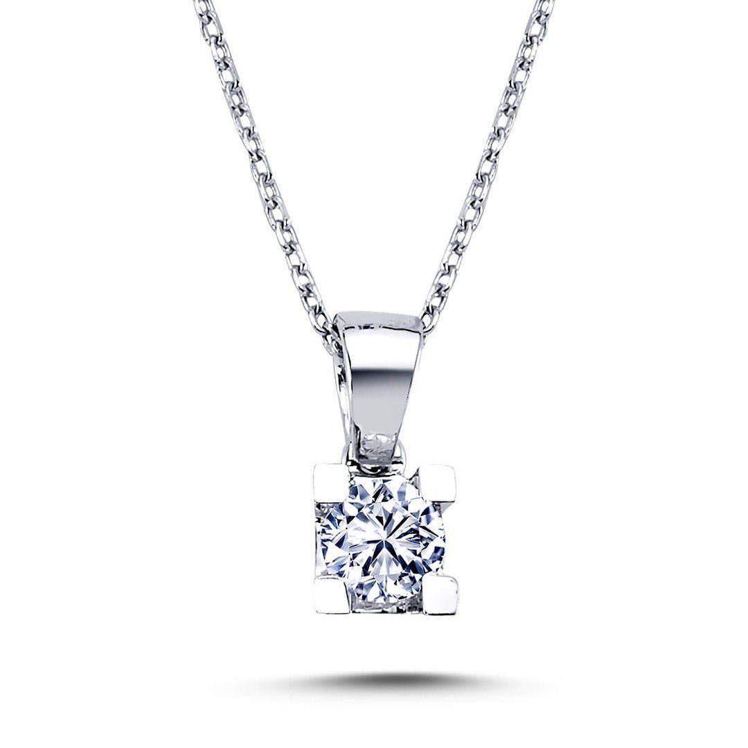 EinStein Diamant Goldkette »0,24 Carat Diamant Solitär Halskette 14 Karat  Weißgold«, Diamant Anhänger mit Kette, Halskette, Collier in 14 Karat Gold