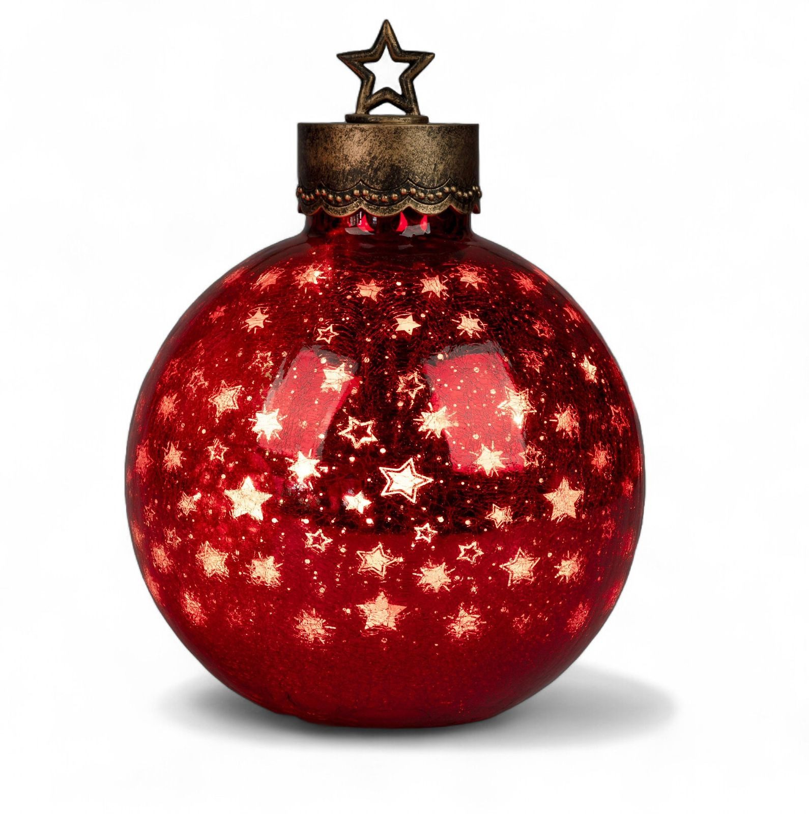 formano Dekolicht XXL Glas-Kugel 35 cm Sterne Rot Timer 6h/18h Weihnachten Herbst Deko, LED fest integriert