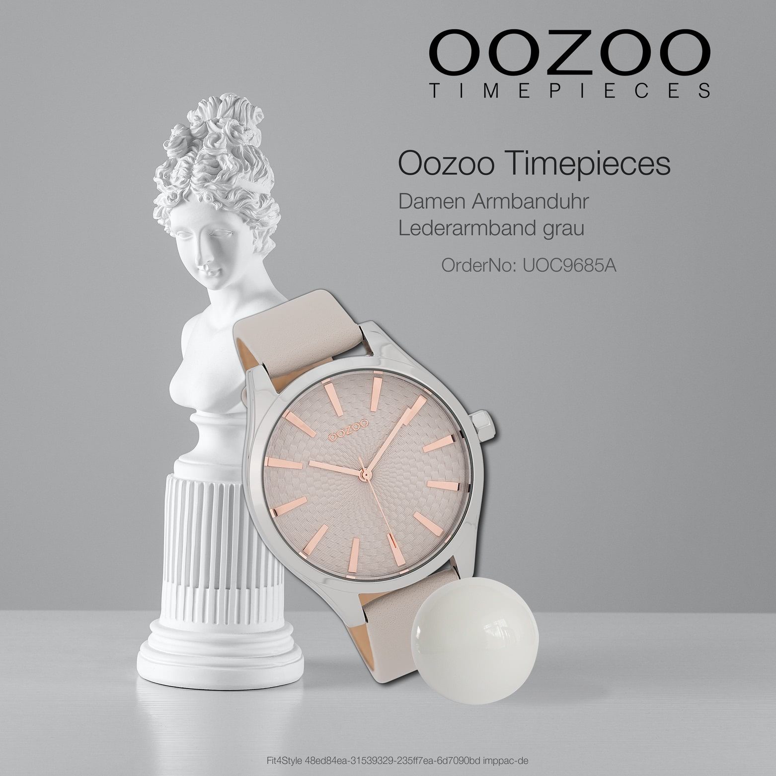 Armbanduhr Oozoo 42mm), Damenuhr OOZOO groß rund, Damen Quarzuhr Fashion Lederarmband (ca. grau, Timepieces,