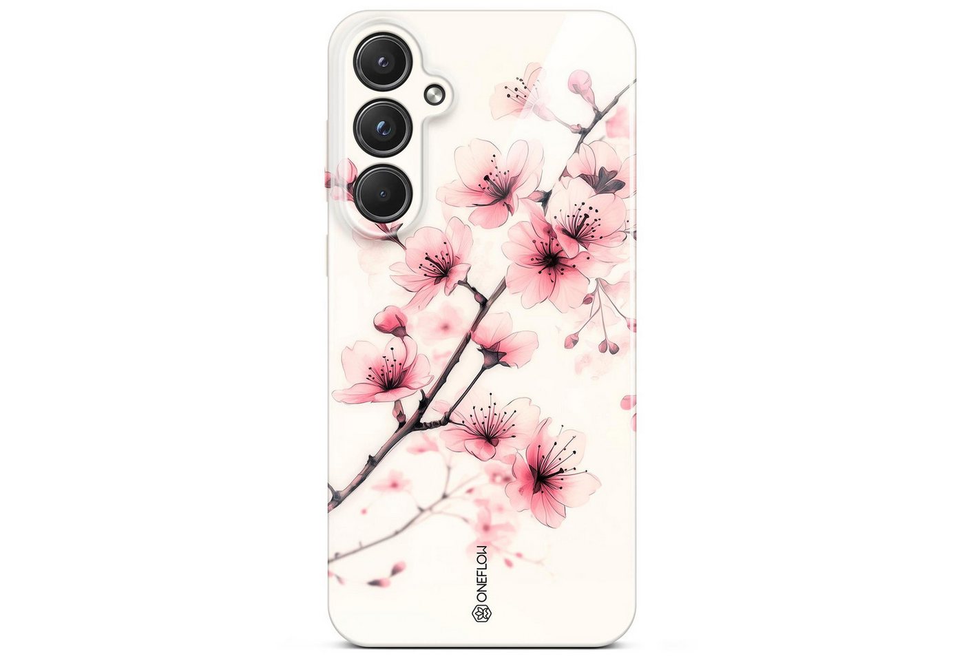 ONEFLOW Handyhülle für Samsung Galaxy A55 5G Hülle dünn Flower Cover Rosa Weiß 6,5 Zoll, Blumen Muster Handy Schutzhülle in Floral Design Case mit Kameraschutz