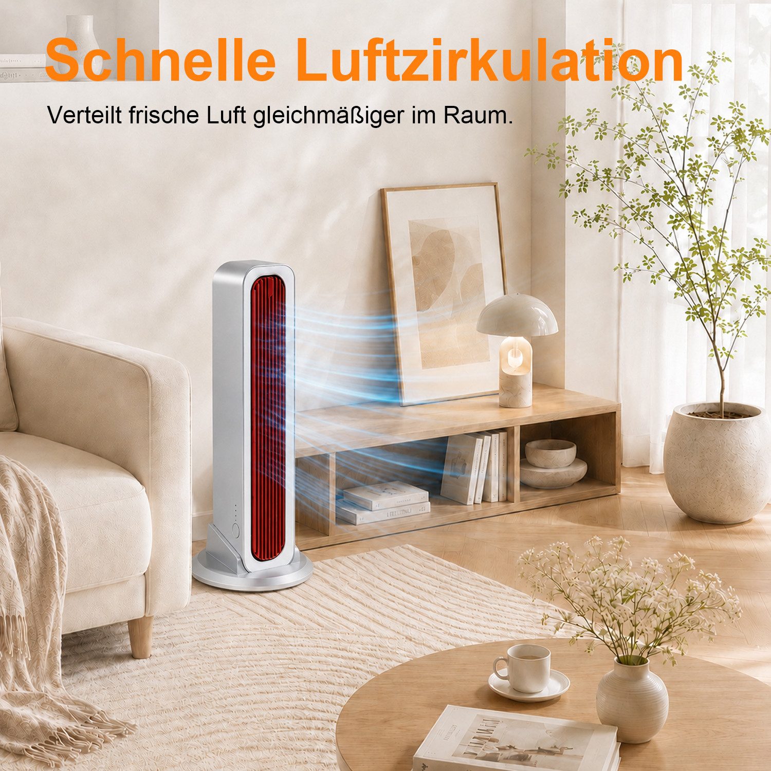 MOPUEA Standventilator Turmventilator leise mit Oszillation Timer Fernbedienung, Leise Oszillation 3 Stufen Timer kompakte Bauform