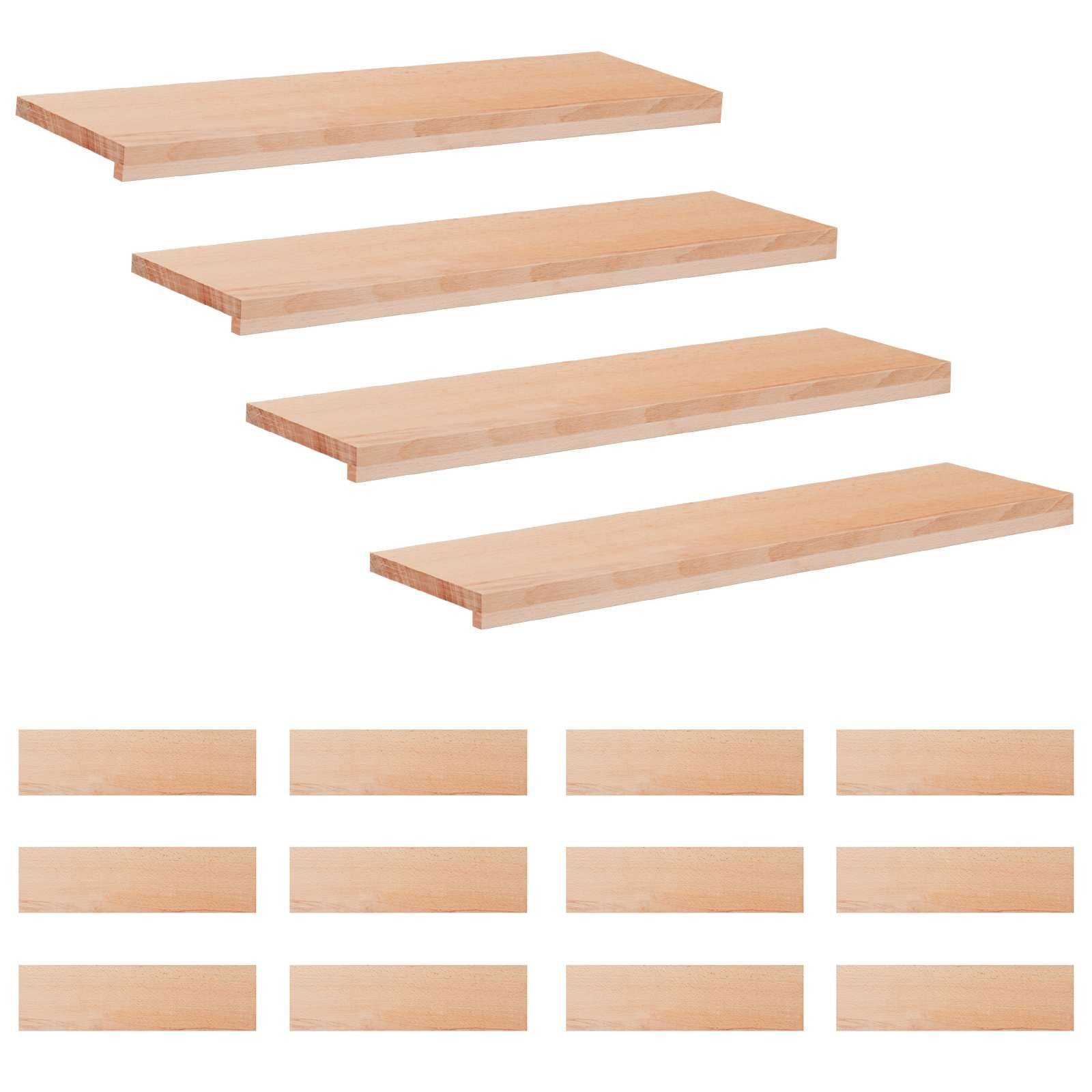 vidaXL Stufenmatte Treppenstufen 16 stk. 90 x 30 x 2 cm Natur Massivholz Buche, Höhe: 2 mm