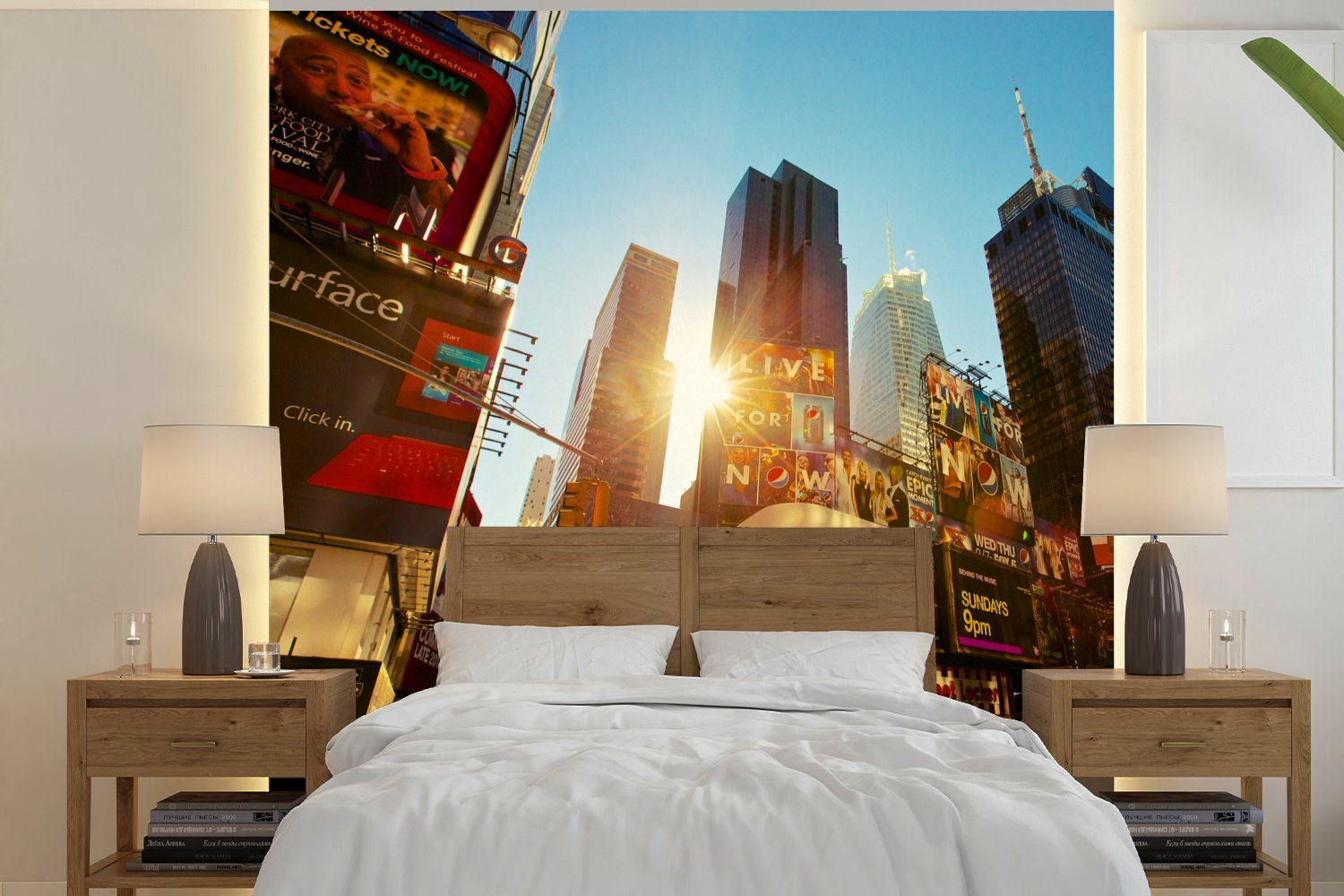 MuchoWow Fototapete New York - Amerika - Werbeschild, Matt, bedruckt, (4 St), Vliestapete für Wohnzimmer Schlafzimmer Küche, Fototapete | Fototapeten