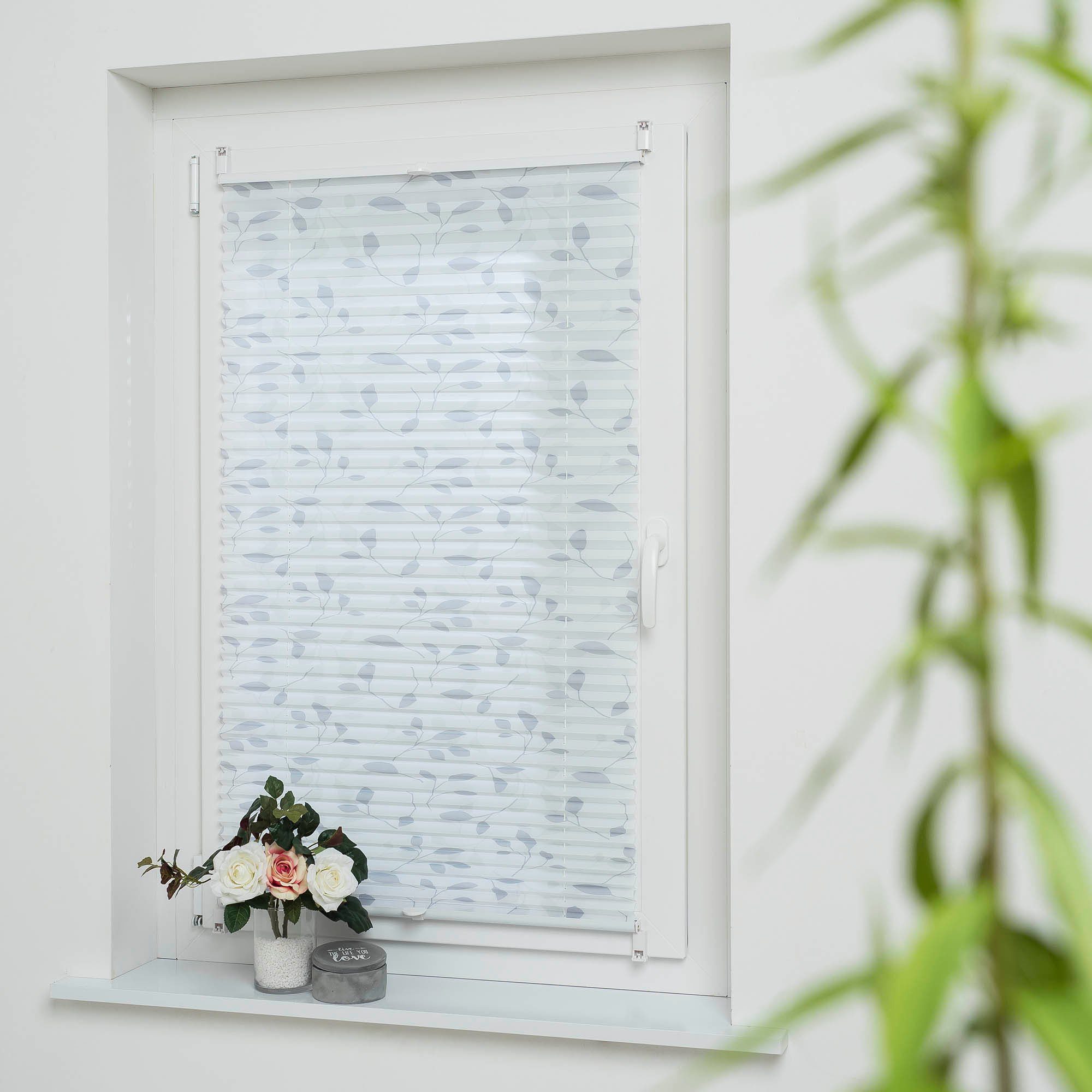 Liedeco Plissee Blätter grau, Lichtschutz, ohne Bohren, verspannt, Klemmfix günstig online kaufen