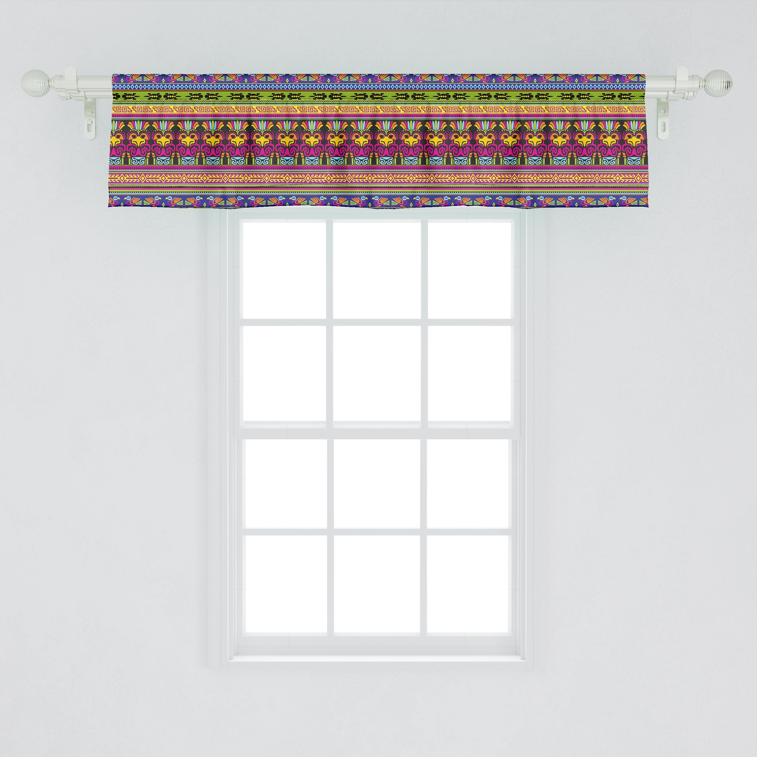 Vorhang Primitive Scheibengardine Stangentasche, Aztec Schlafzimmer Volant für Borders Dekor Microfaser, Abakuhaus, mit Küche