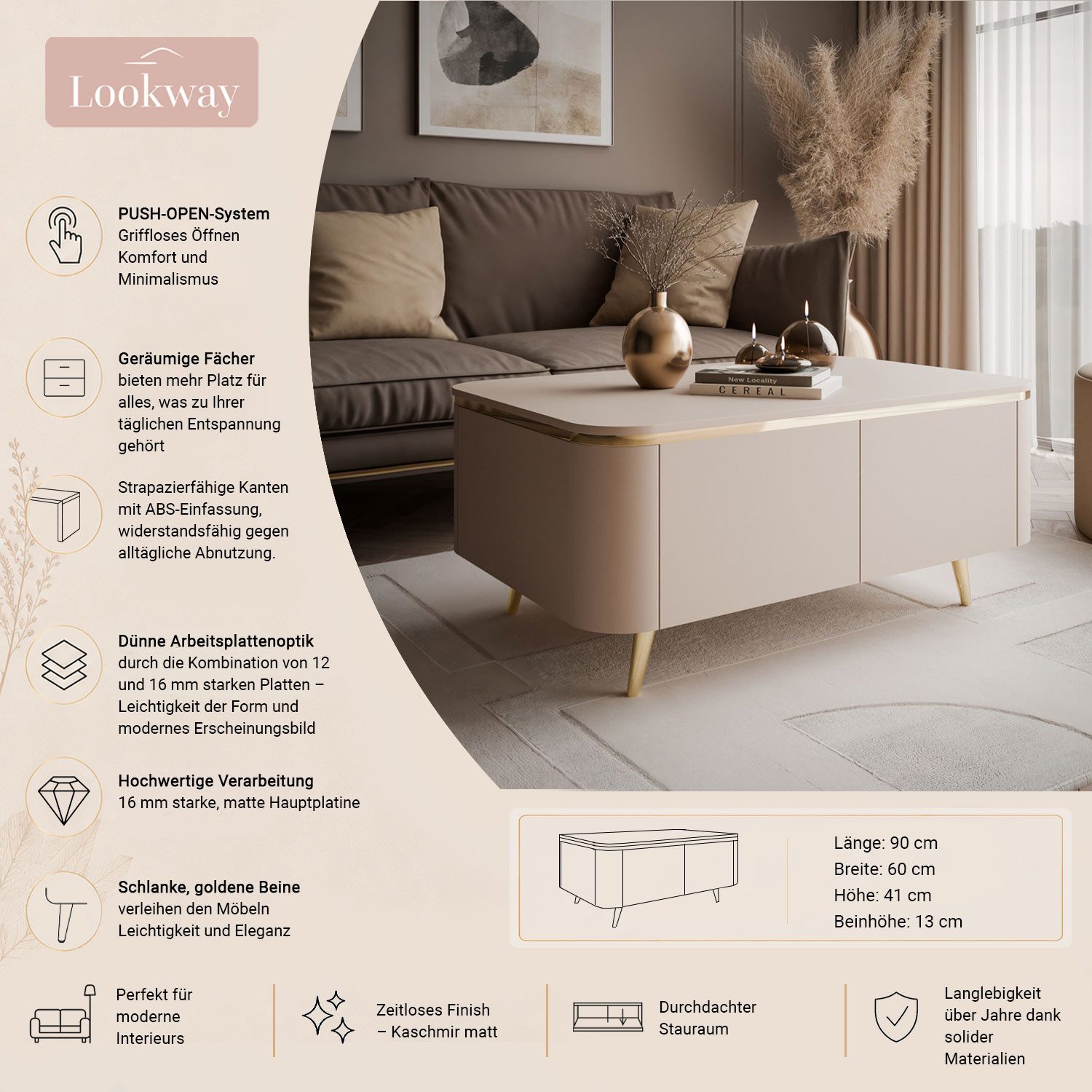 Lookway Couchtisch AVELINE auf schrägen Beinen