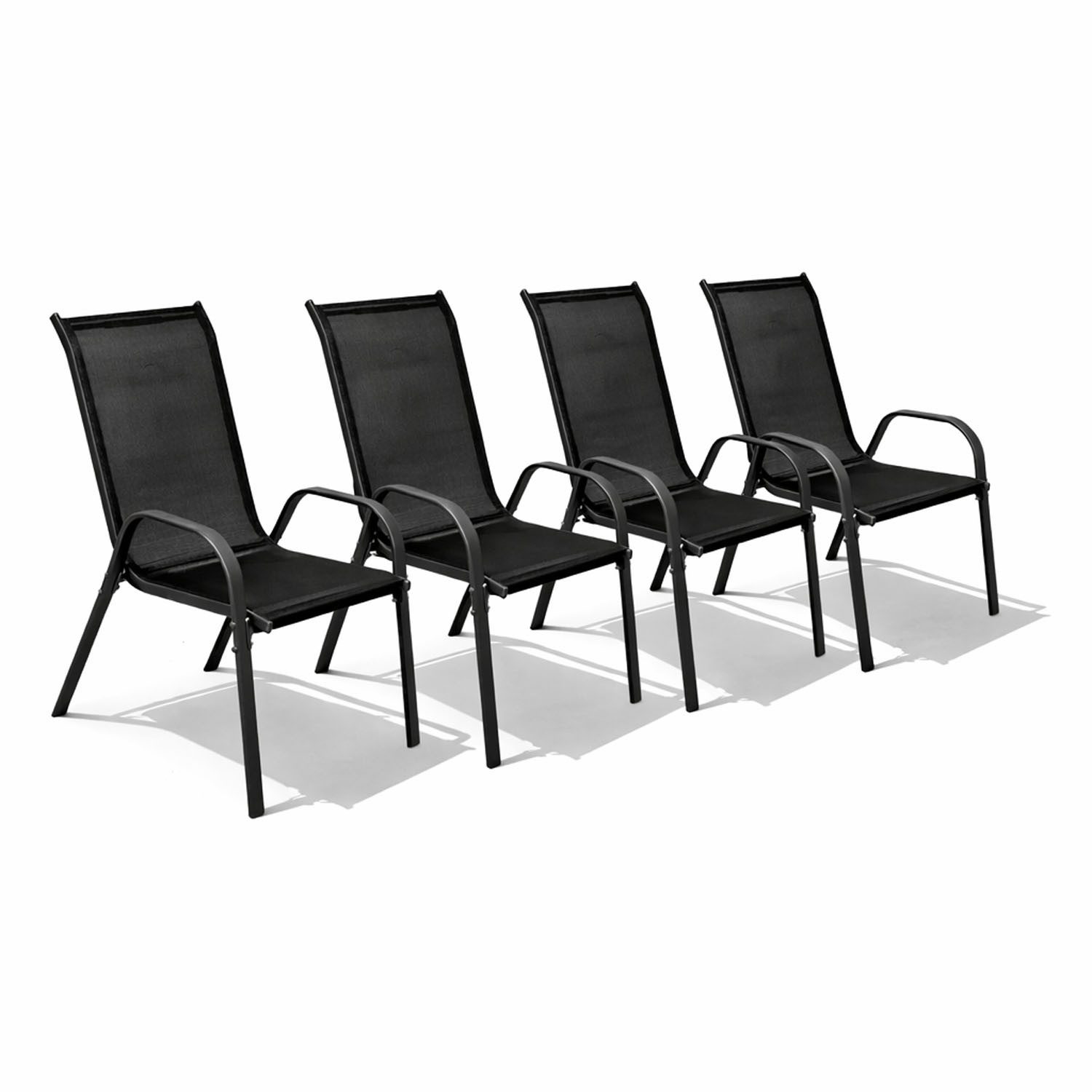 Mojawo Armlehnstuhl 4er Outdoorstuhl Gartenstuhl Stapelstuhl Metall Anthrazit schwarz