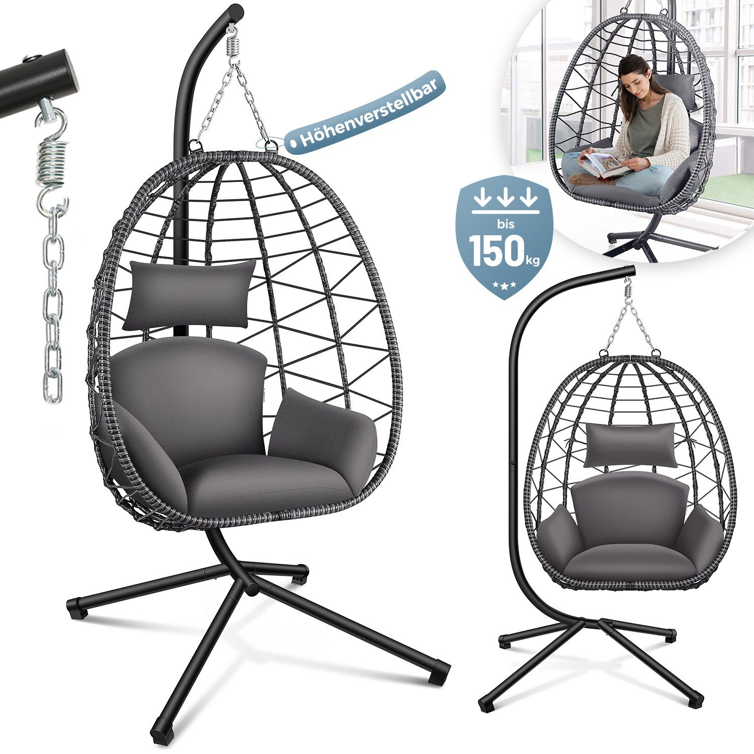 Makika Loungesessel Hängesessel mit Gestell Polyrattan günstig online kaufen