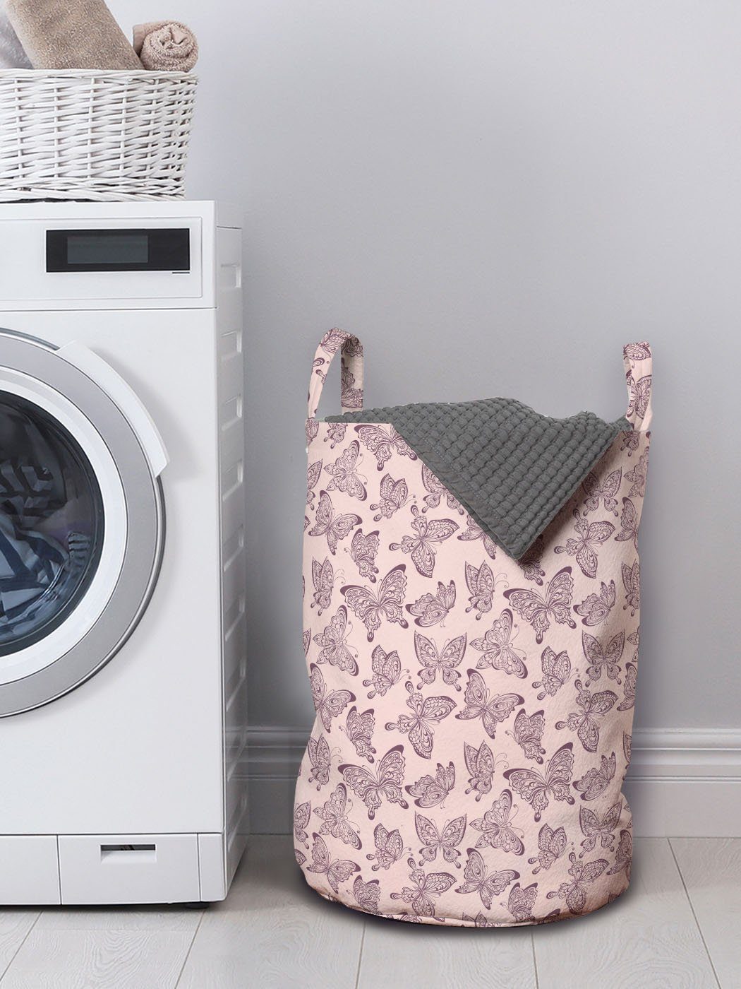 der mit Abakuhaus Schmetterlinge Griffen Romantisch Wäschekorb Kordelzugverschluss Wäschesäckchen für Waschsalons, Kunst Muster