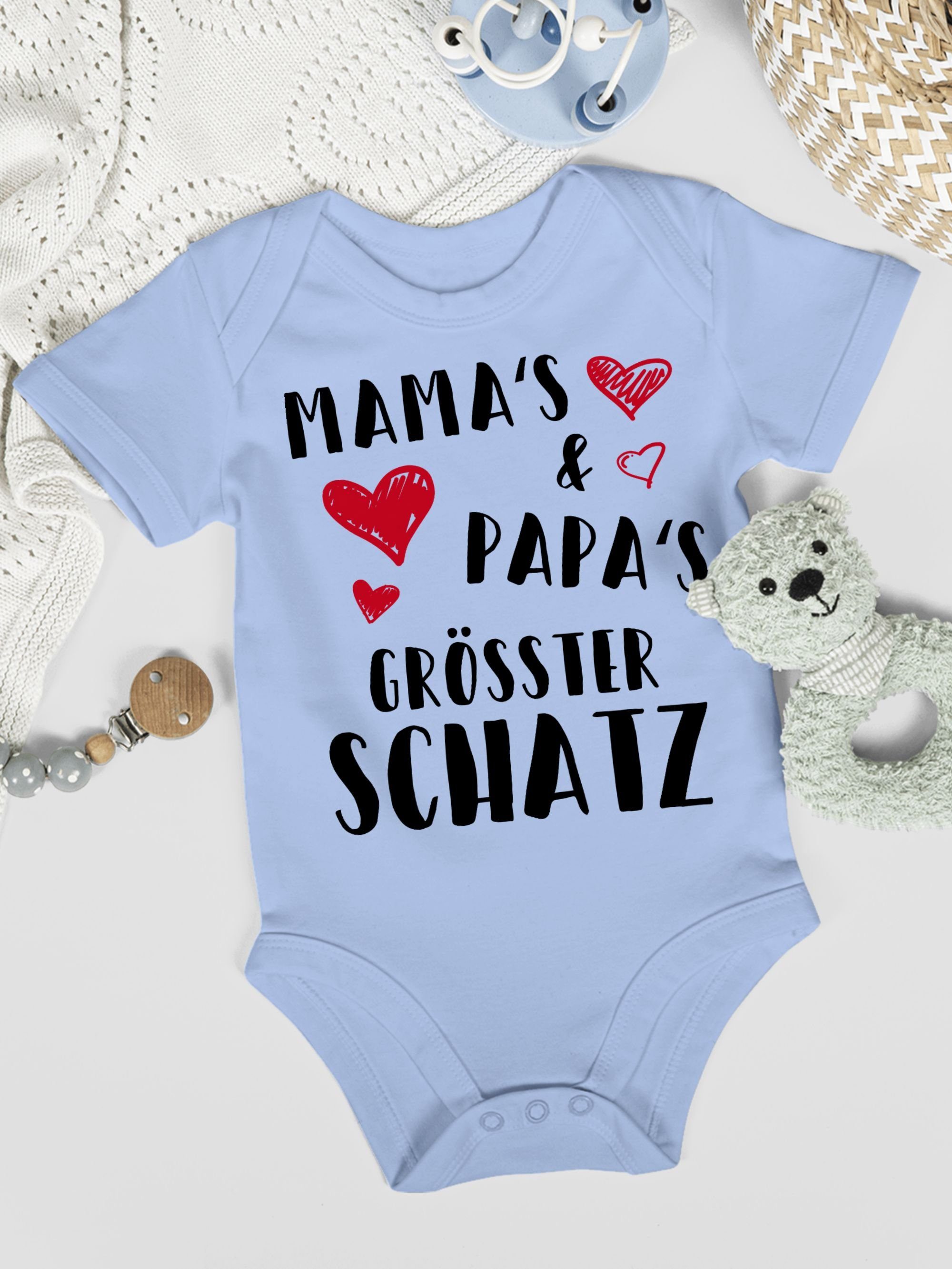 Schatz 2 Baby Babyblau Mamas Papas und Sprüche Shirtbody größter Shirtracer