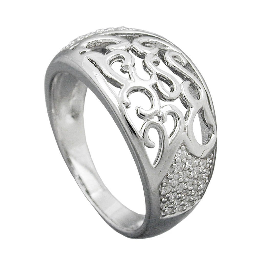 Ringgröße 925 Ring Silber 10mm glänzend Gallay Silberring 62 mit rhodiniert Zirkonias