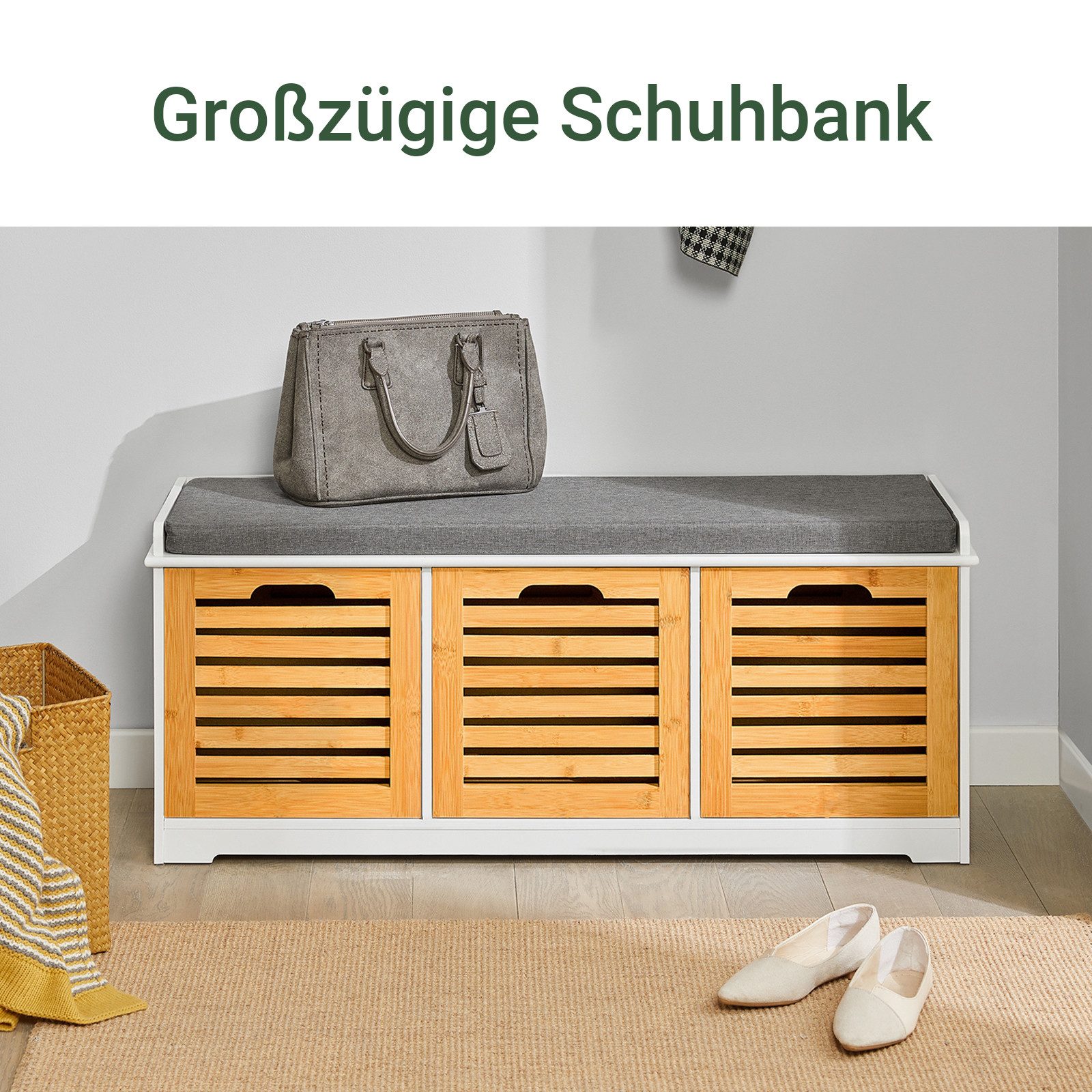 SoBuy Schuhbank FSR23, Sitzkommode mit 2 Körben Sitzbank mit Stauraum