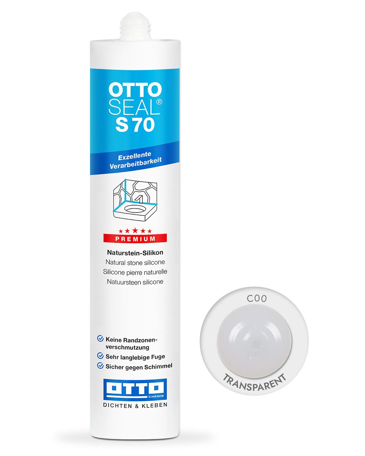OTTO-Chemie Silikon Ottoseal S70 Premium-Naturstein-Silikon 310ml, gebrauchsfertig, neutral vernetzend