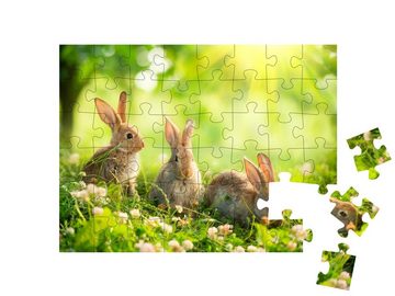 puzzleYOU Puzzle Niedliche Kaninchen auf einer Frühlingswiese, 48 Puzzleteile, puzzleYOU-Kollektionen Tiere