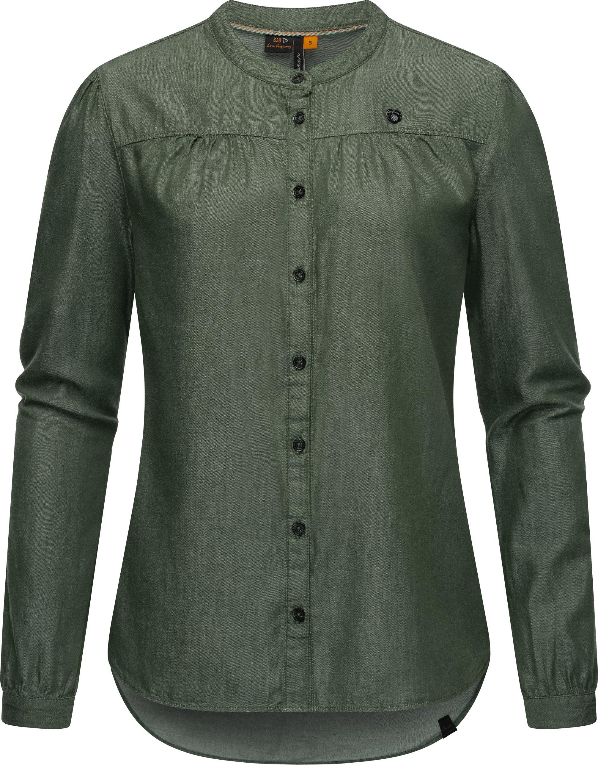 Ragwear Blusenshirt Meena Denim Stylisches Damen Langarmshirt in Blusenoptik olivgrün