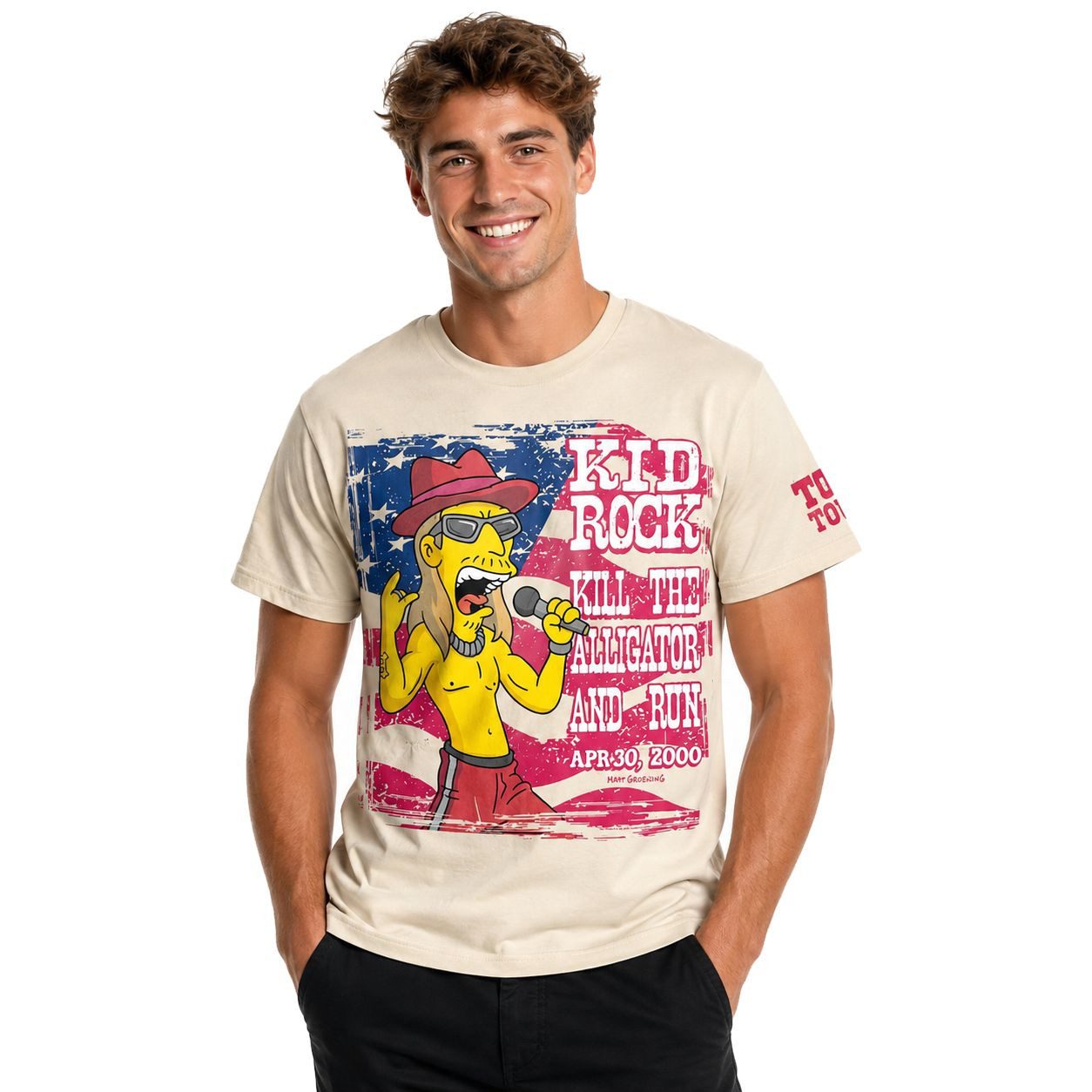 The Simpsons Print-Shirt The Simpsons Kid Rock Herren T-Shirt Vintage Rock Fanshirt Beige S-XXL Simpsons Kid Rock T-Shirt