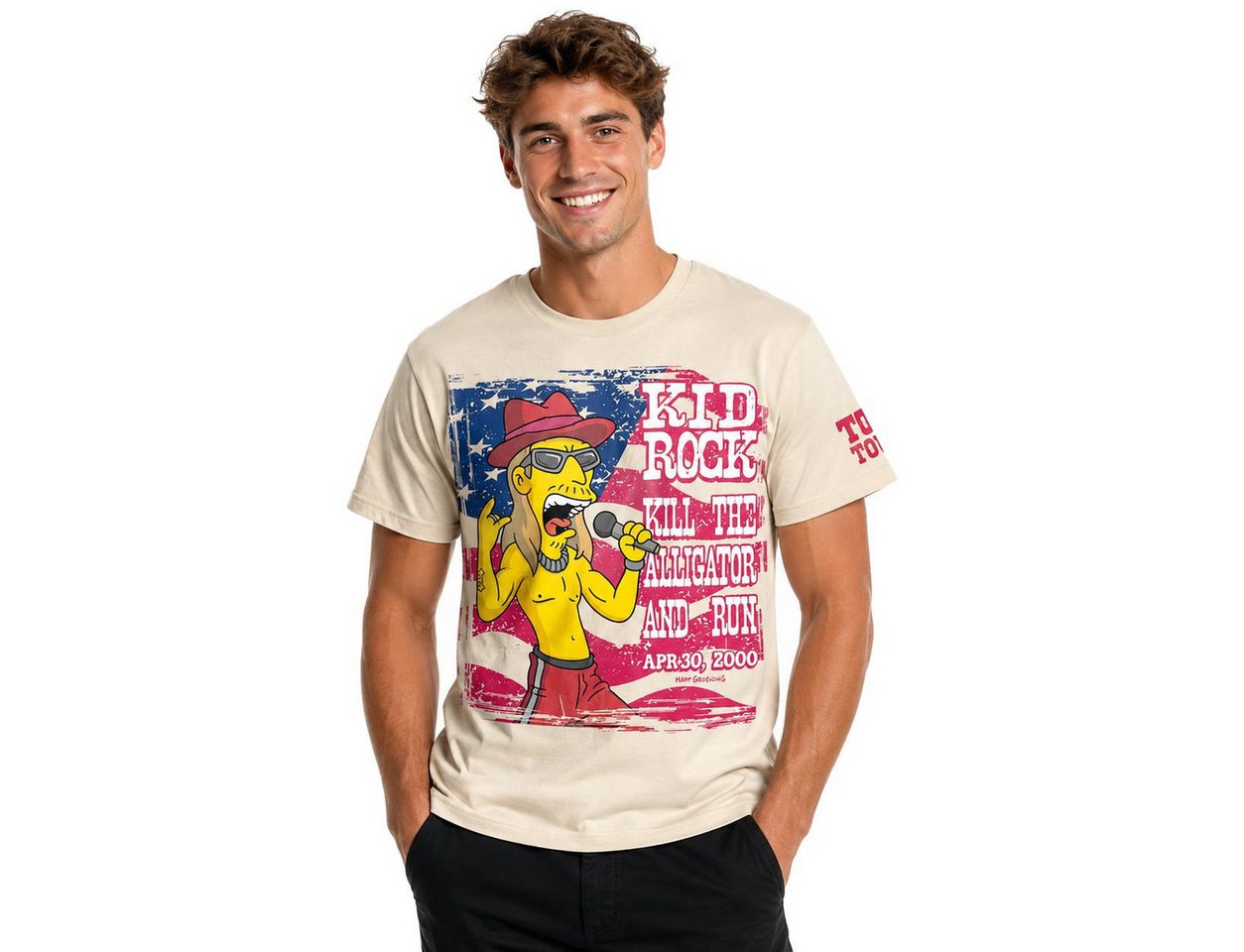 The Simpsons Print-Shirt The Simpsons Kid Rock Herren T-Shirt Vintage Rock Fanshirt Beige S-XXL Simpsons Kid Rock T-Shirt