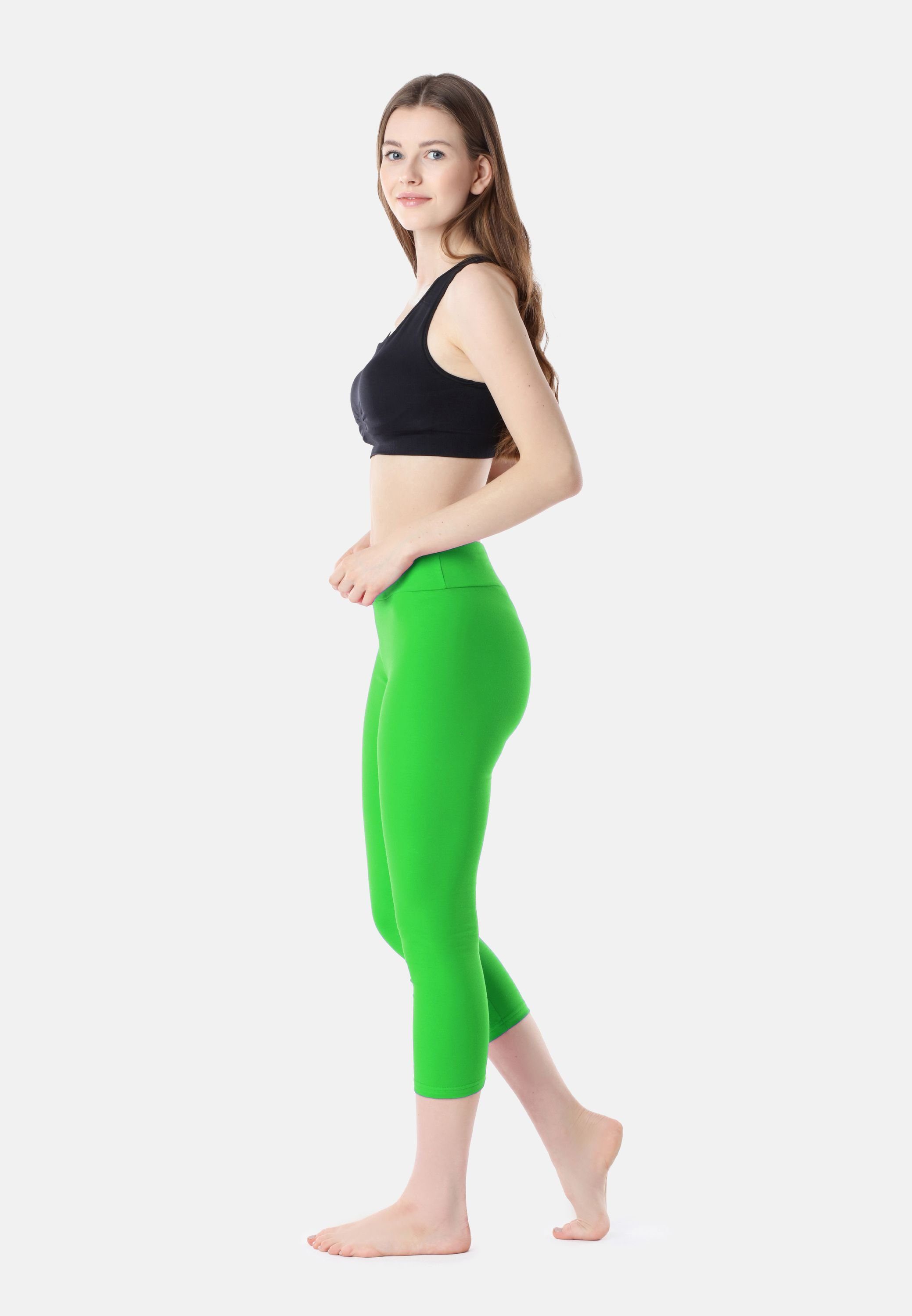 Style Grün Baumwolle Bund aus elastischer Leggings Merry Capri MS10-430 Damen (1-tlg) 3/4 Leggings
