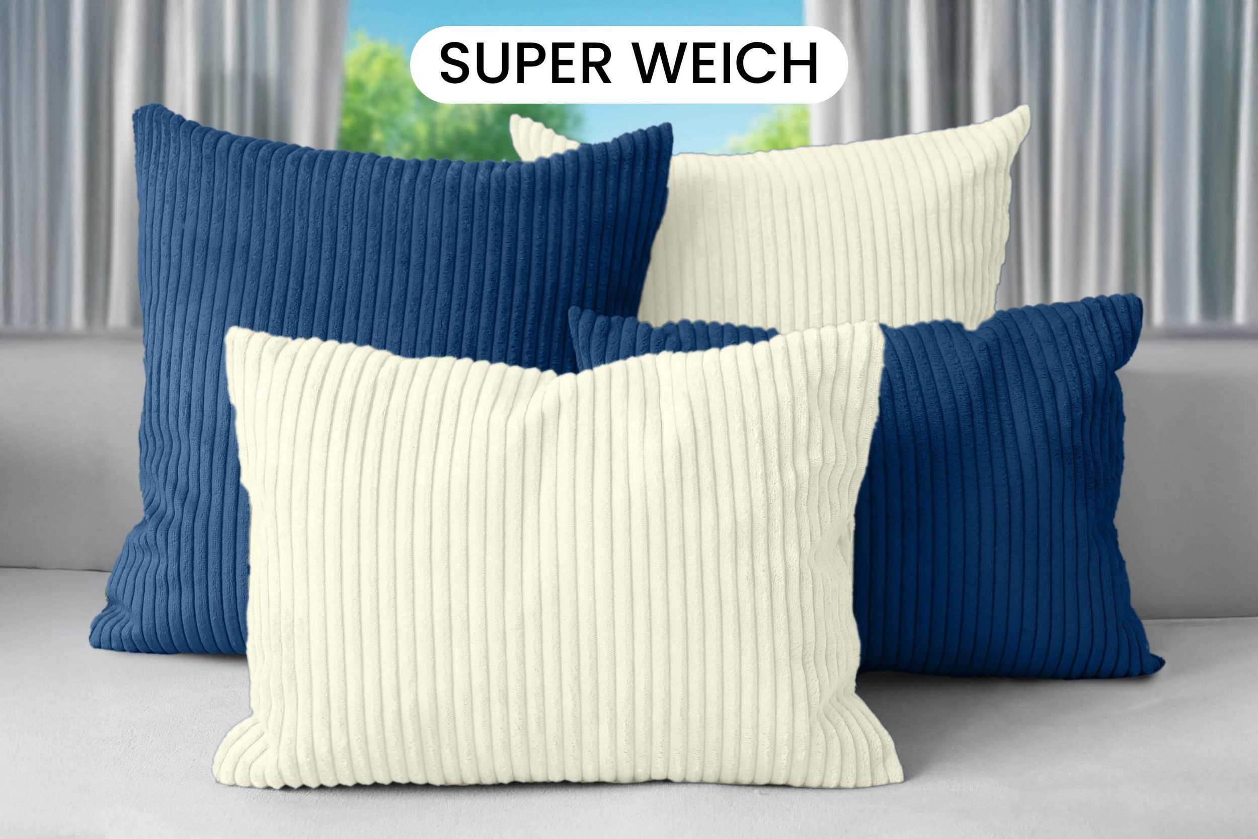 Amilian Dekokissen Sofakissen Cord-Optik 4er Set mit Füllung 2x 40x40 + 2x 35x45 cm, mit Füllung, Hotelverschluss, formstabil – Bild 2 von 5