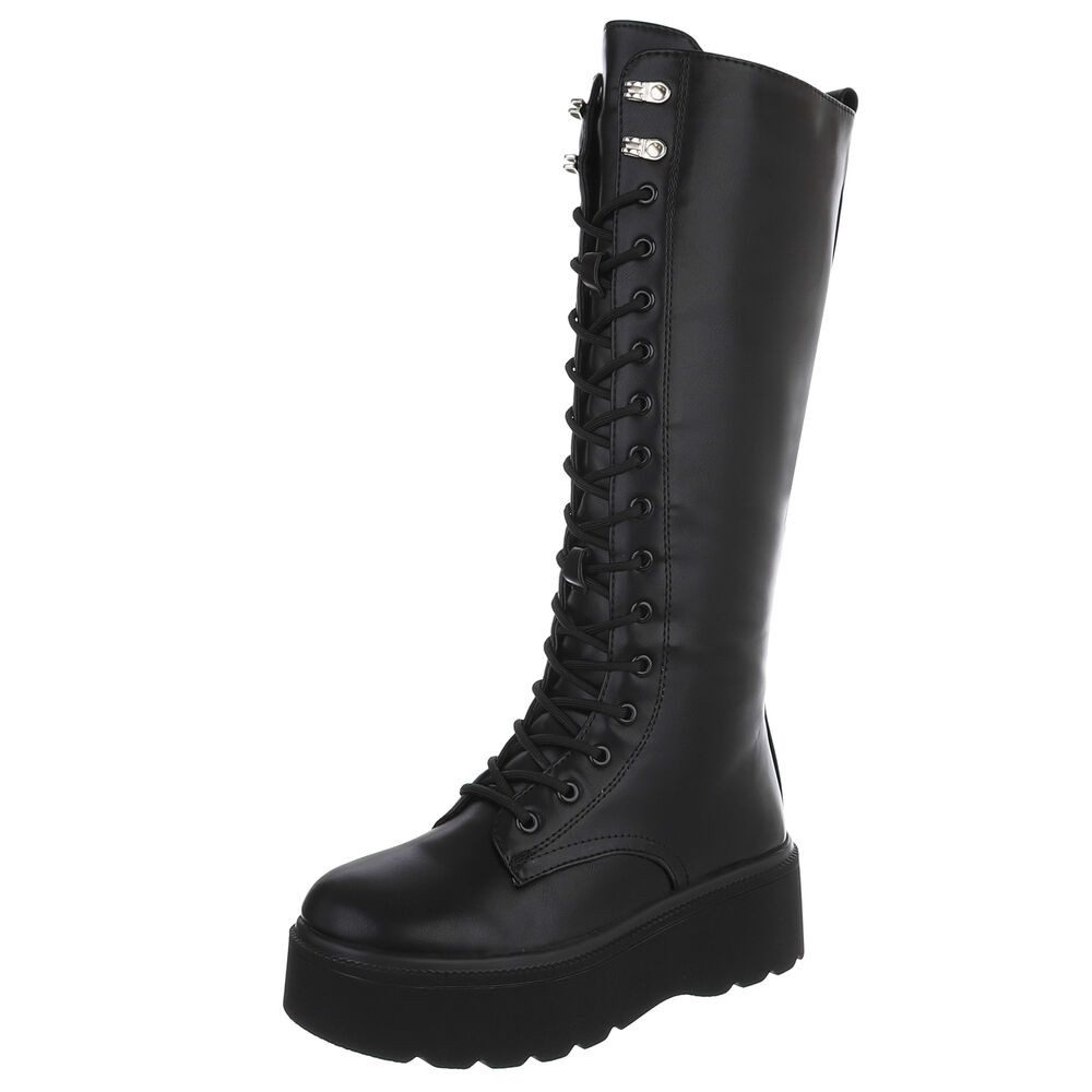 Ital-Design Hoch geschnittene Plateau-Stiefel mit Schnürung für Damen Plateaustiefel (90726743) Flach Stiefel in Schwarz