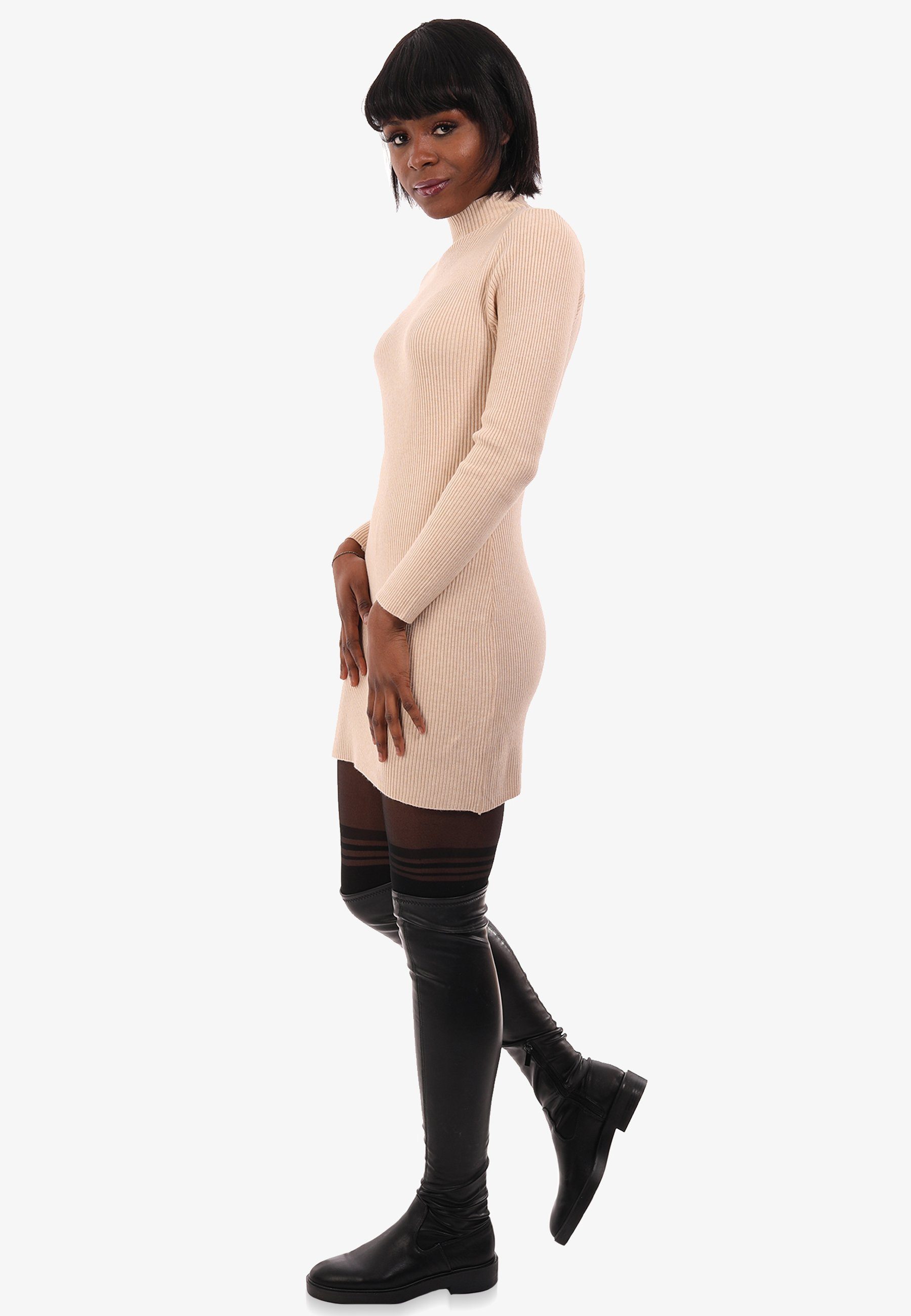 YC Fashion & Style Longpullover in Pullover Unifarbe, Basic mit (1-tlg) beige aus Rippstrick Stehkragen