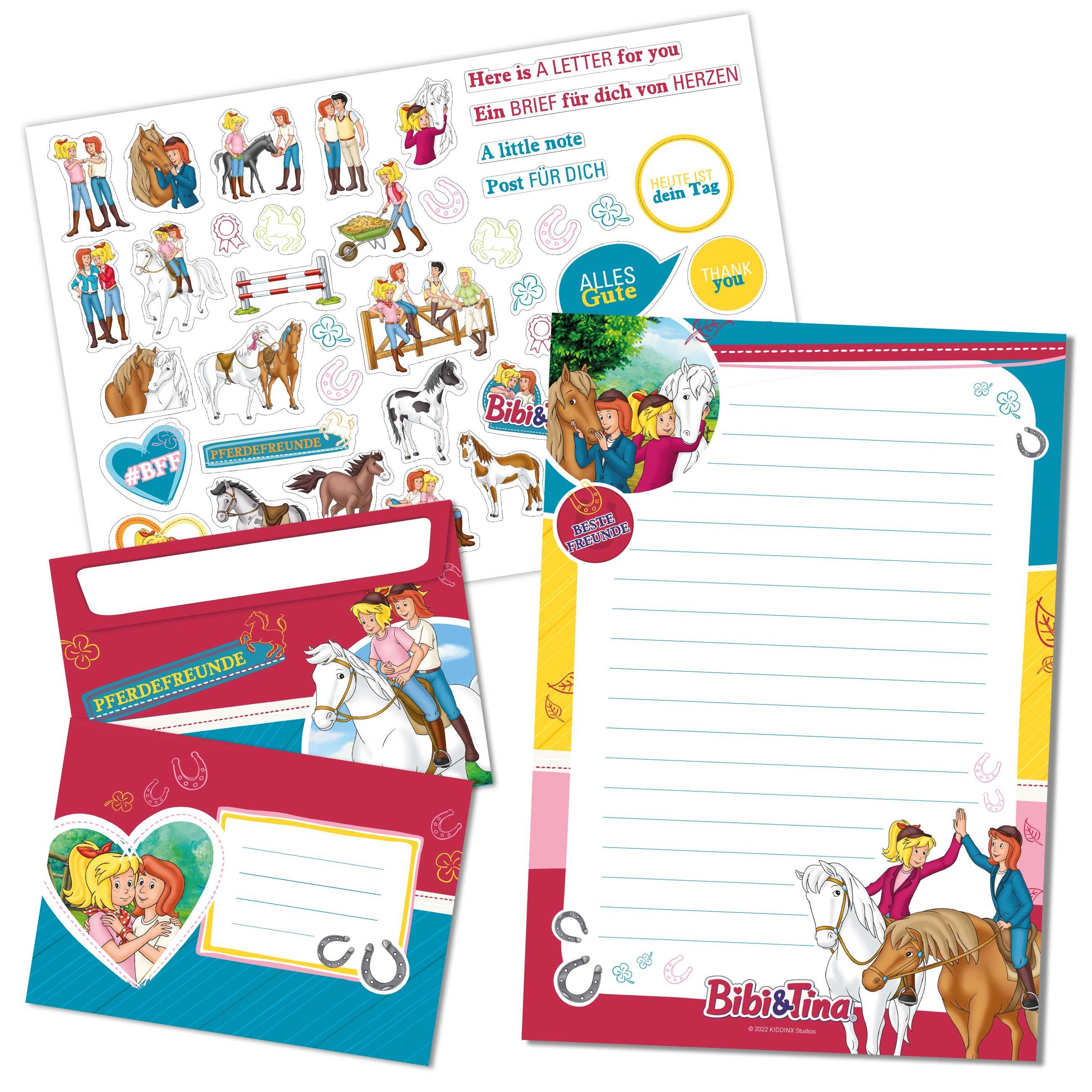 PAPIERDRACHEN Briefpapier Briefblock Set - 50 bunt bedruckte Briefbögen -Briefpapier, Briefpapier mit Stickerbogen - 20 bedruckte Umschläge