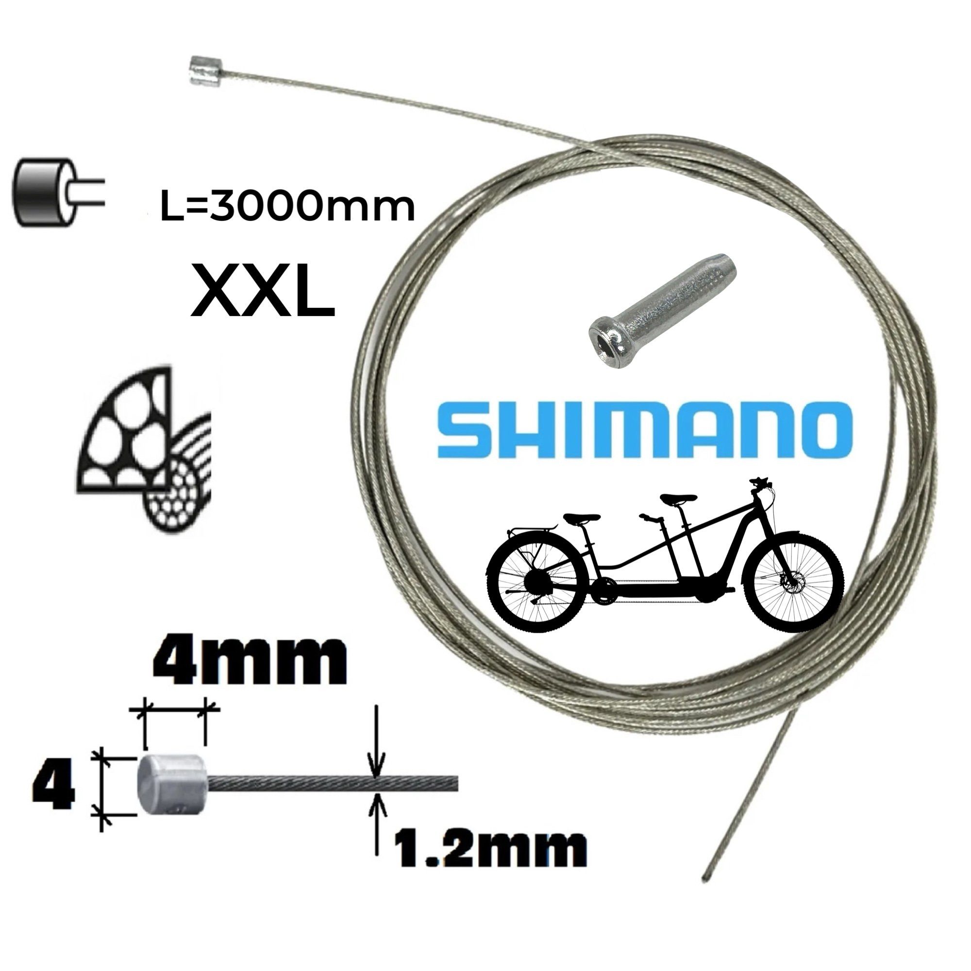 Shimano Felgenbremse Shimano Schaltzug Edelstahl Tandem Lastenfahrrad 1,2 x 3m silber