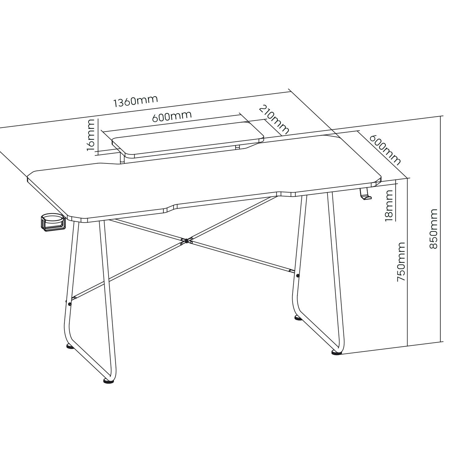 NanoRS Schreibtisch Gaming-Tisch mit Monitorablage RS170 + Kabelorganisation RS125, Spieltisch mit Regal + Kabelabdeckung 1345mm