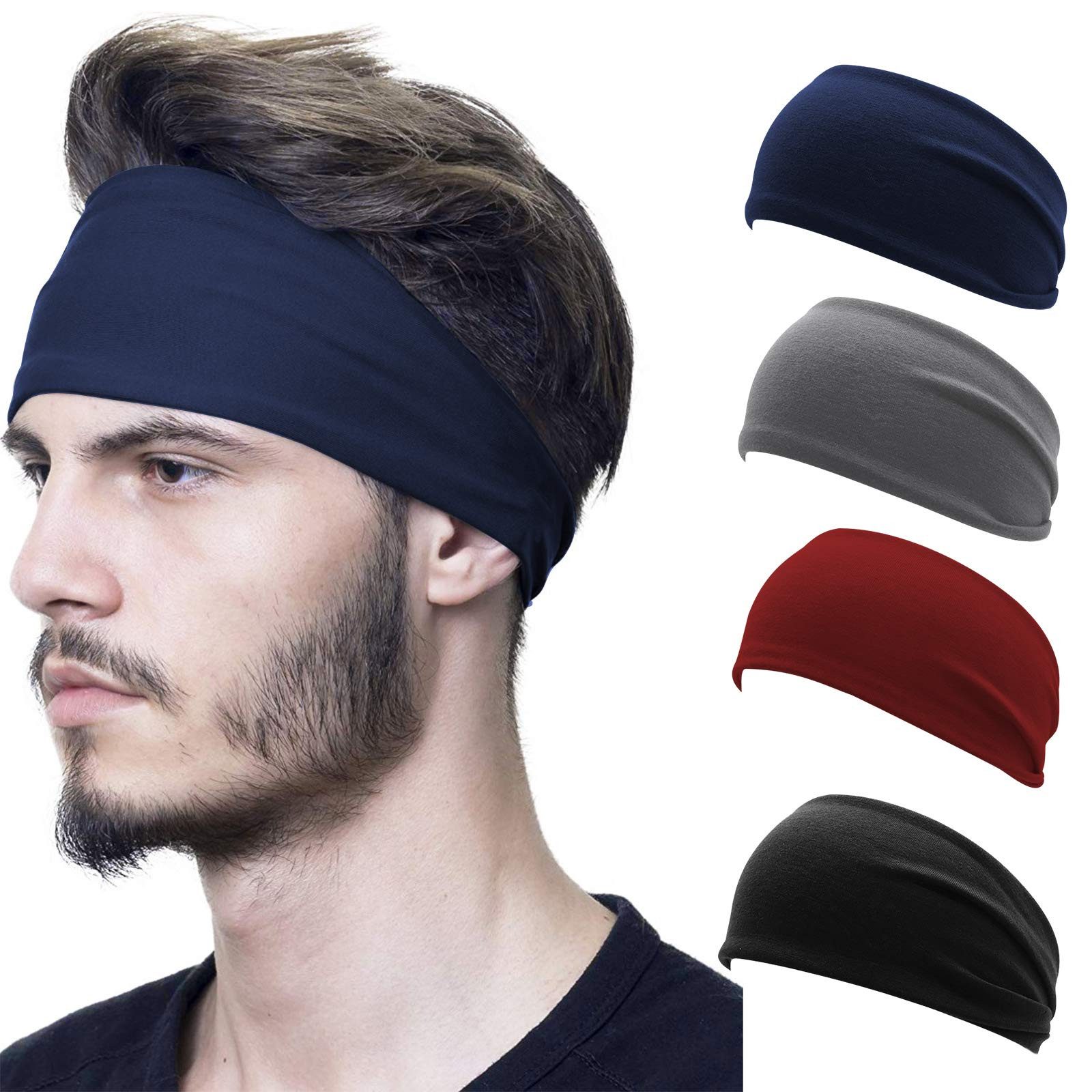 Zaewry Stirnband 4 Pack Haarband Haarbänder Damen Herren Sport (Antirutsch Stirnbänder Elastisch Headband, 4-St) Unisex Hair Band Sport Yoga Workout Laufen Fitness Gym Haarschmuck