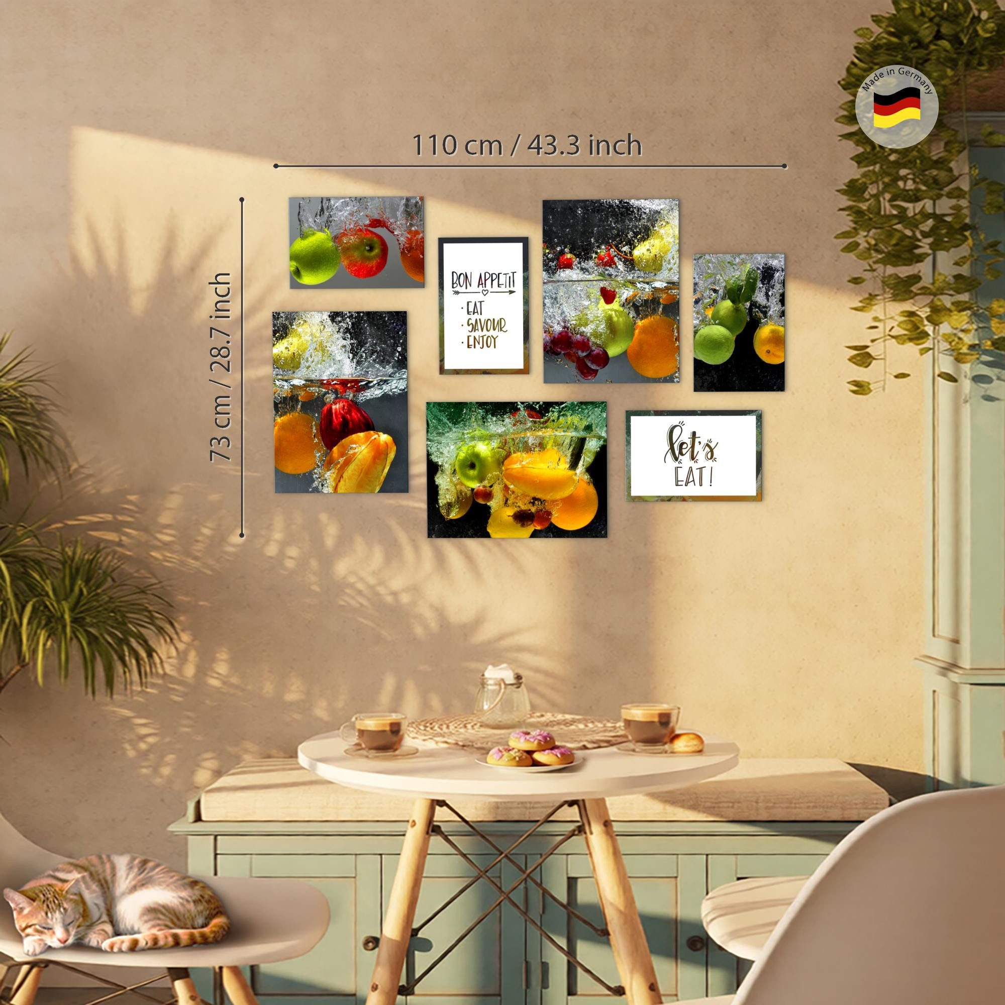 Novart Wandbild Wandbilder Küche Kaffee - AUFHÄNGFERTIG - Küchenbilder Obst 100x70 cm, Obst (7 St)